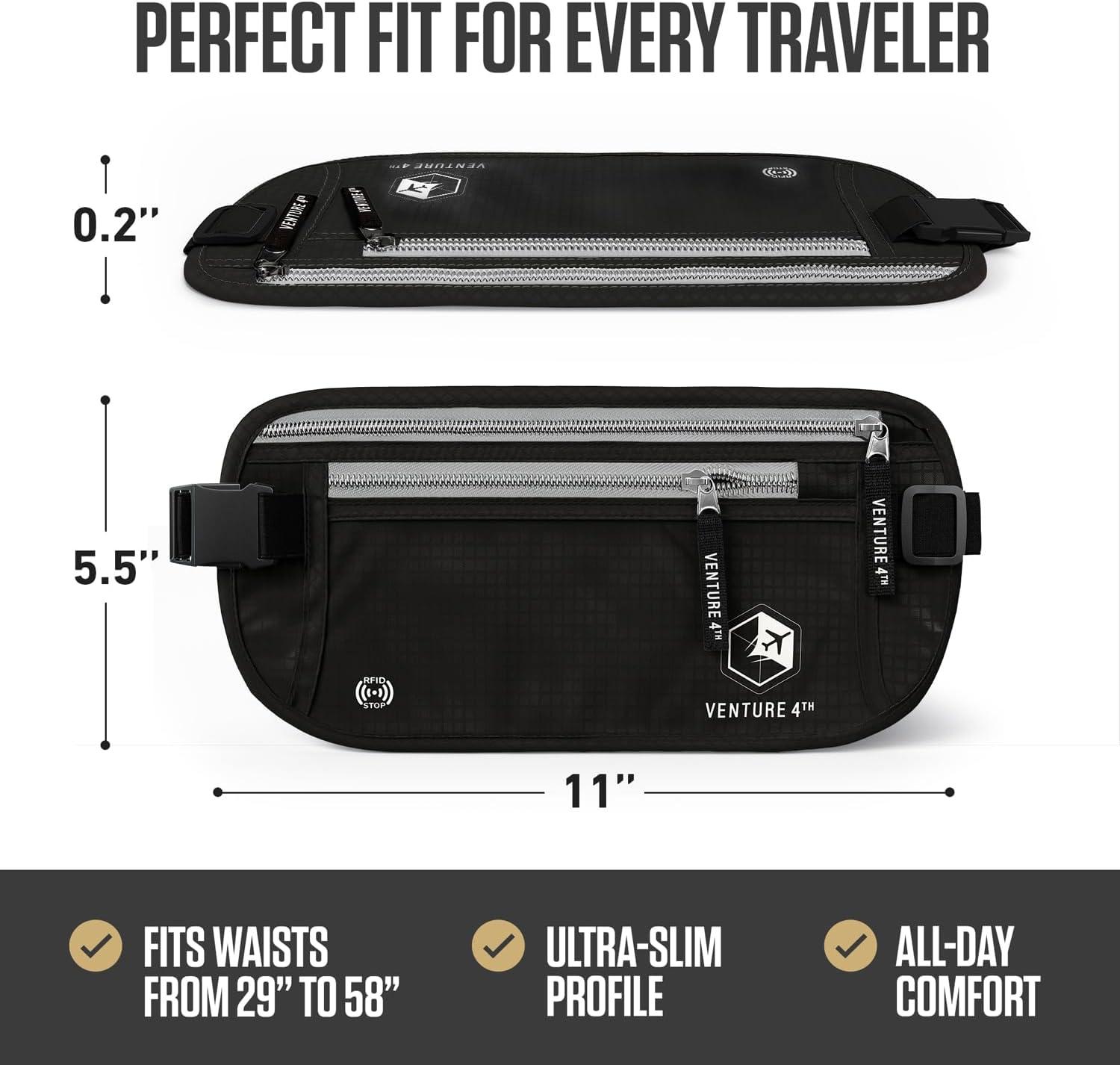 image:imageVENTURE 4TH Money Belt for Travel Hidden UnderClothes RFID Blocking Passport Holder amp Slim Travel Wallet Pouch for Men amp Women to Protect Cash Cards amp Documents Sleek BlueBlack