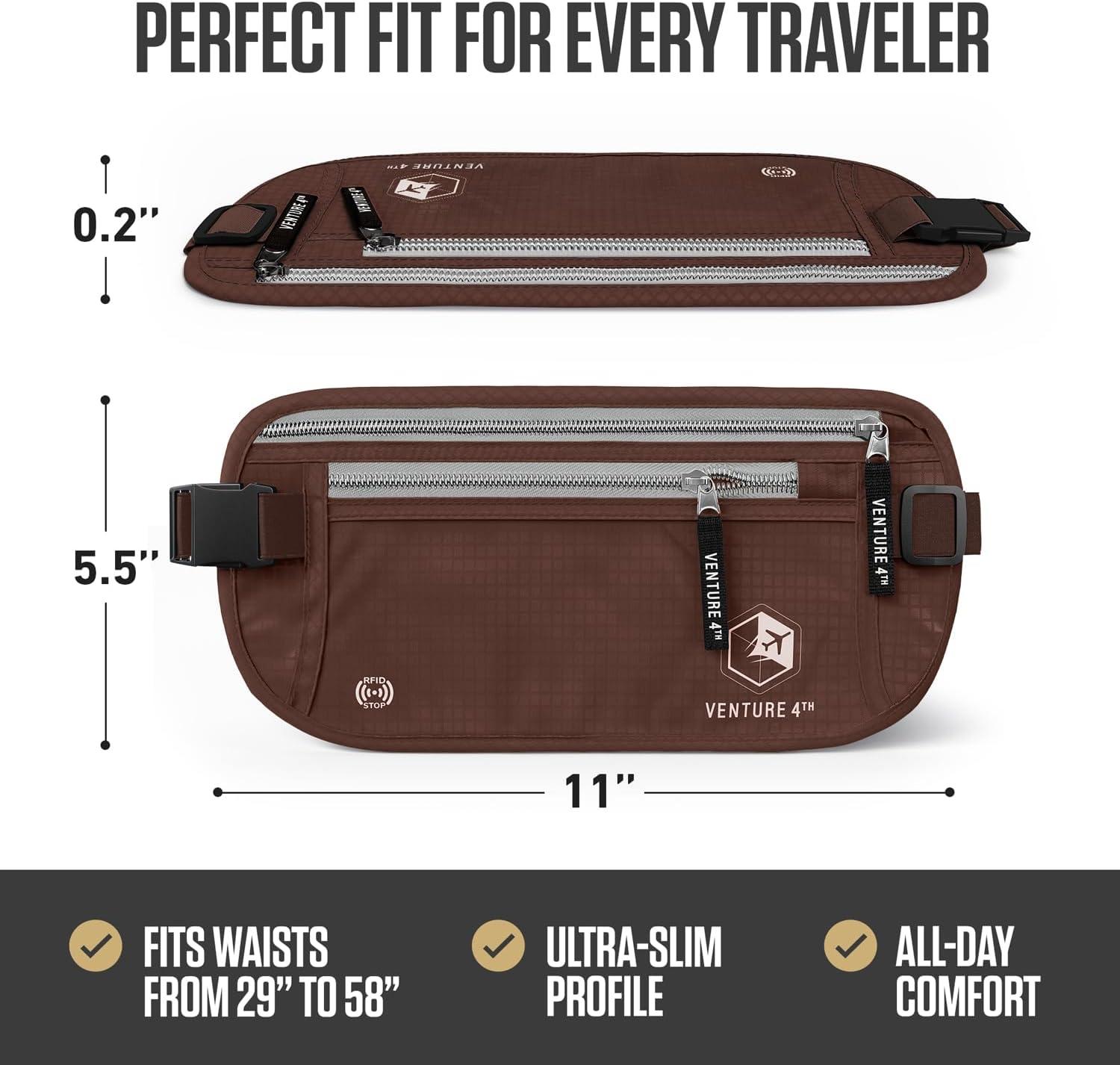 image:imageVENTURE 4TH Money Belt for Travel Hidden UnderClothes RFID Blocking Passport Holder amp Slim Travel Wallet Pouch for Men amp Women to Protect Cash Cards amp Documents Sleek BlueBrown