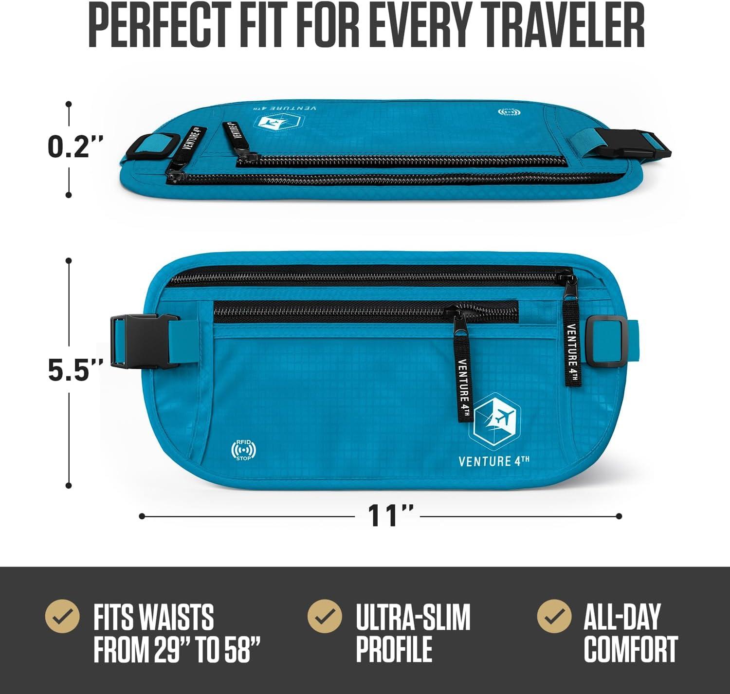 image:imageVENTURE 4TH Money Belt for Travel Hidden UnderClothes RFID Blocking Passport Holder amp Slim Travel Wallet Pouch for Men amp Women to Protect Cash Cards amp Documents Sleek BlueBlue