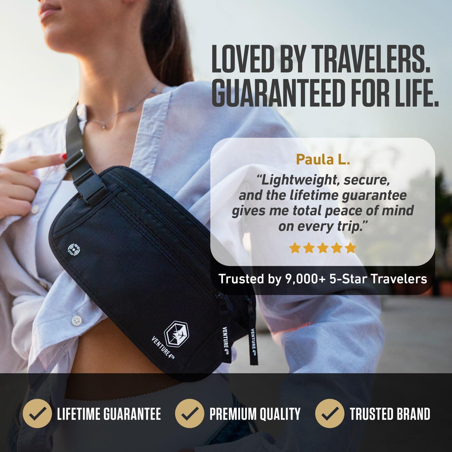 image:imageVENTURE 4TH Money Belt for Travel Hidden UnderClothes RFID Blocking Passport Holder amp Slim Travel Wallet Pouch for Men amp Women to Protect Cash Cards amp Documents Sleek BlueGreen