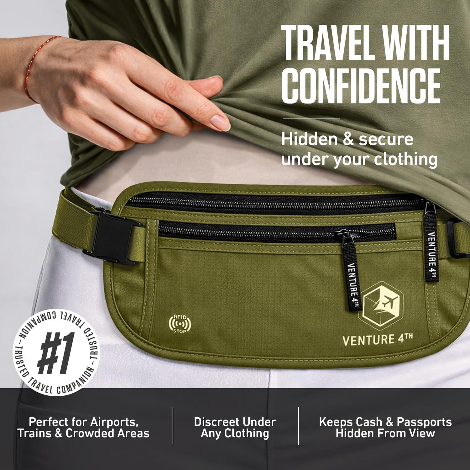 image:imageVENTURE 4TH Money Belt for Travel Hidden UnderClothes RFID Blocking Passport Holder amp Slim Travel Wallet Pouch for Men amp Women to Protect Cash Cards amp Documents Sleek BlueGreen