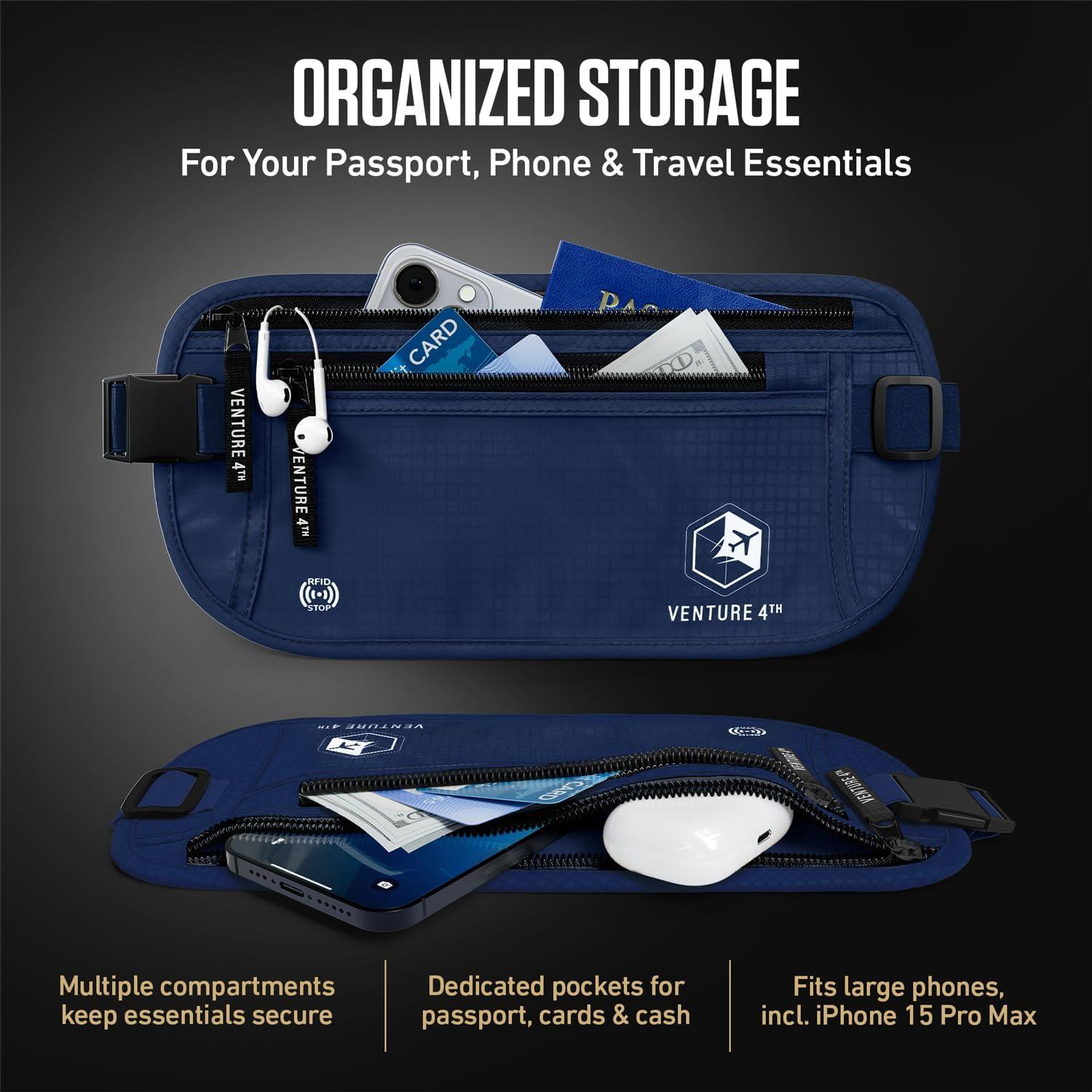 image:imageVENTURE 4TH Money Belt for Travel Hidden UnderClothes RFID Blocking Passport Holder amp Slim Travel Wallet Pouch for Men amp Women to Protect Cash Cards amp Documents Sleek BlueNavy Blue