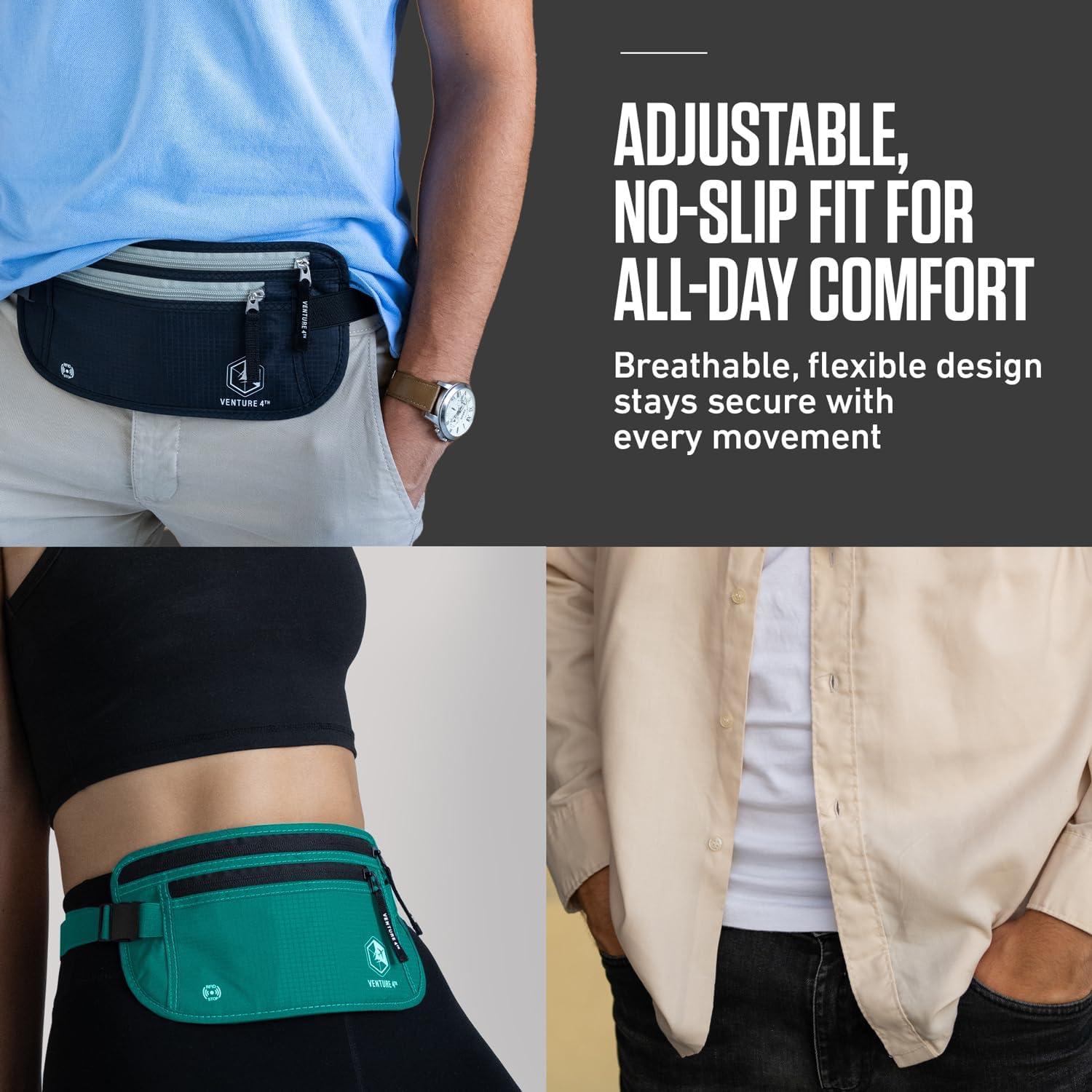 image:imageVENTURE 4TH Money Belt for Travel Hidden UnderClothes RFID Blocking Passport Holder amp Slim Travel Wallet Pouch for Men amp Women to Protect Cash Cards amp Documents Sleek BluePurple