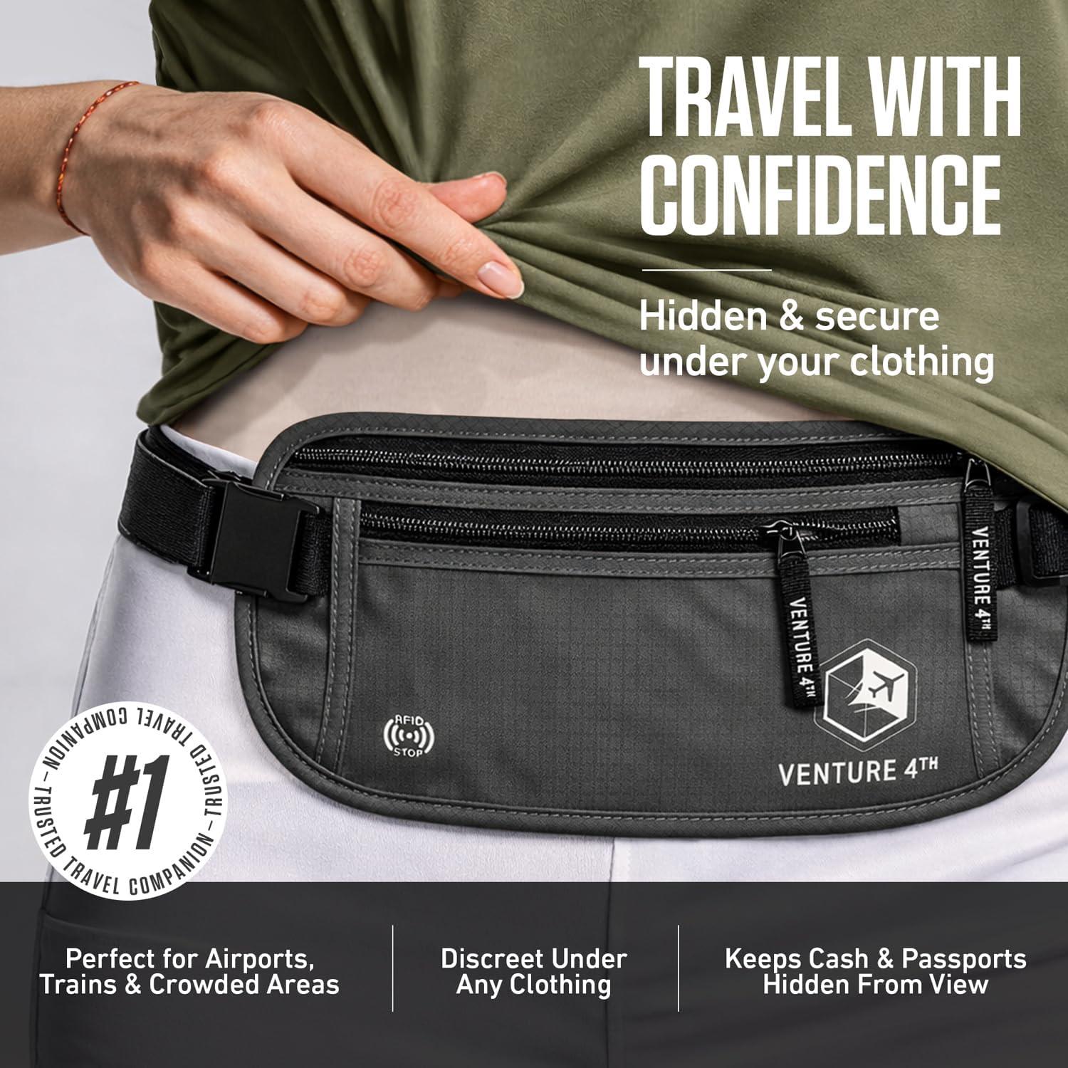 image:imageVENTURE 4TH Money Belt for Travel Hidden UnderClothes RFID Blocking Passport Holder amp Slim Travel Wallet Pouch for Men amp Women to Protect Cash Cards amp Documents Sleek BlueAsh Gray