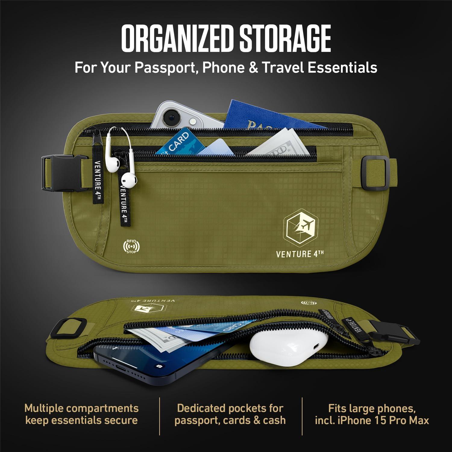 image:imageVENTURE 4TH Money Belt for Travel Hidden UnderClothes RFID Blocking Passport Holder amp Slim Travel Wallet Pouch for Men amp Women to Protect Cash Cards amp Documents Sleek BlueGreen
