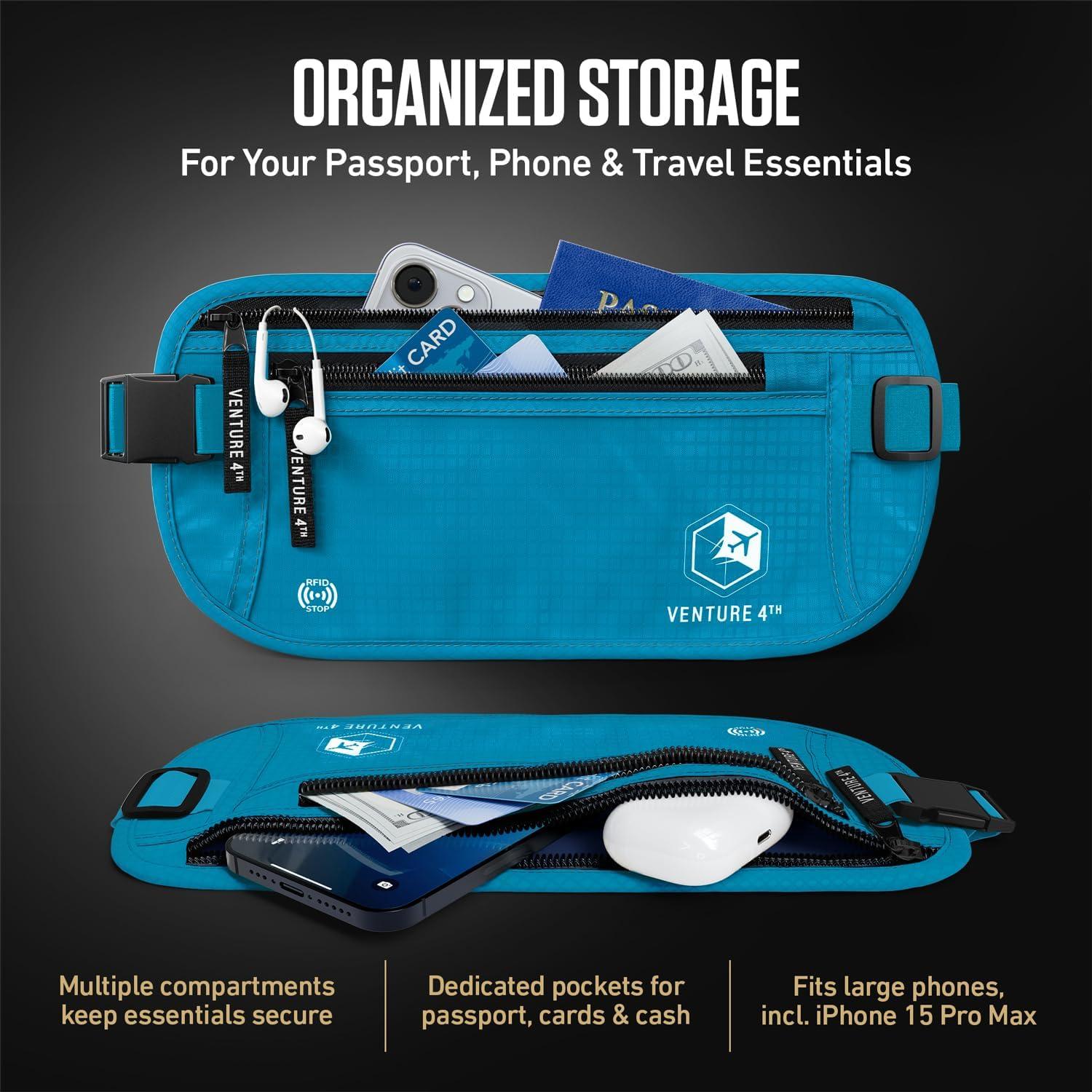 image:imageVENTURE 4TH Money Belt for Travel Hidden UnderClothes RFID Blocking Passport Holder amp Slim Travel Wallet Pouch for Men amp Women to Protect Cash Cards amp Documents Sleek BlueBlue