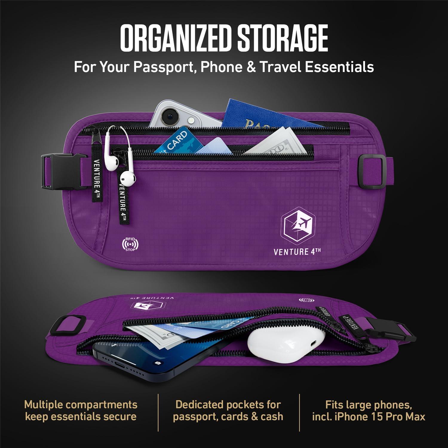 image:imageVENTURE 4TH Money Belt for Travel Hidden UnderClothes RFID Blocking Passport Holder amp Slim Travel Wallet Pouch for Men amp Women to Protect Cash Cards amp Documents Sleek BluePurple