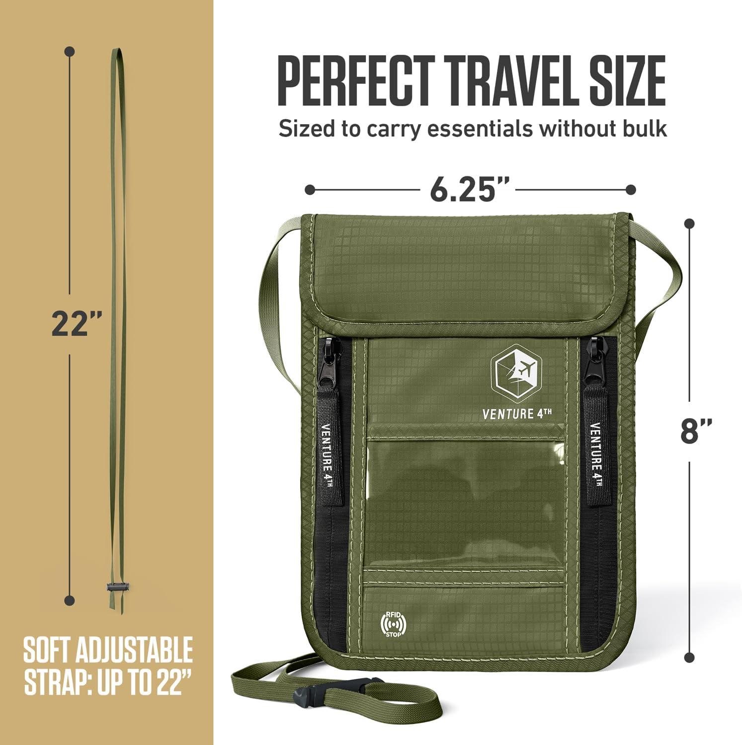 image:imageVENTURE 4TH Neck Wallet for Women amp Men RFID Blocking Passport Holder for Travel Hidden Neck Pouch with 6 Compartments Slim Lightweight Travel Organizer with Adjustable Strap BeigeGreen