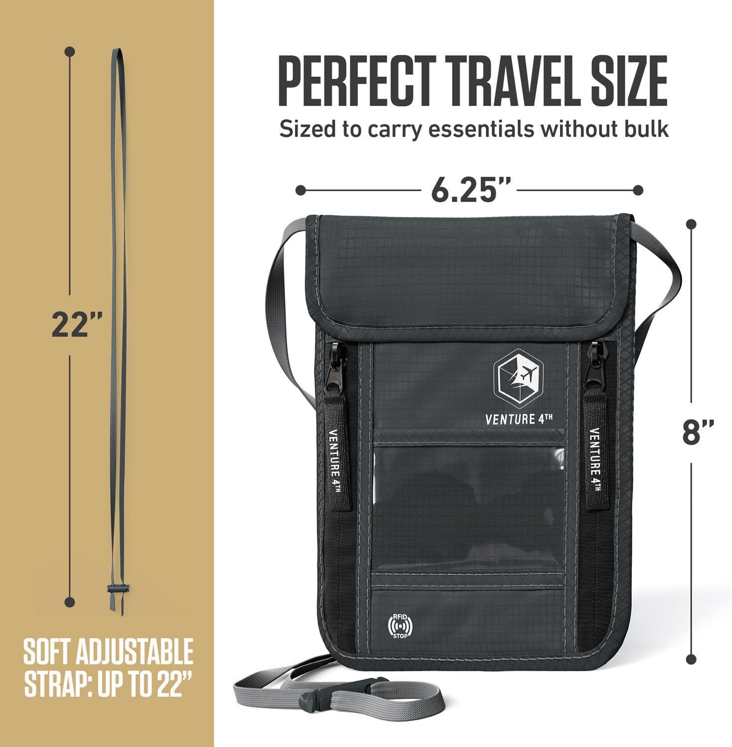 image:imageVENTURE 4TH Neck Wallet for Women amp Men RFID Blocking Passport Holder for Travel Hidden Neck Pouch with 6 Compartments Slim Lightweight Travel Organizer with Adjustable Strap BeigeGray