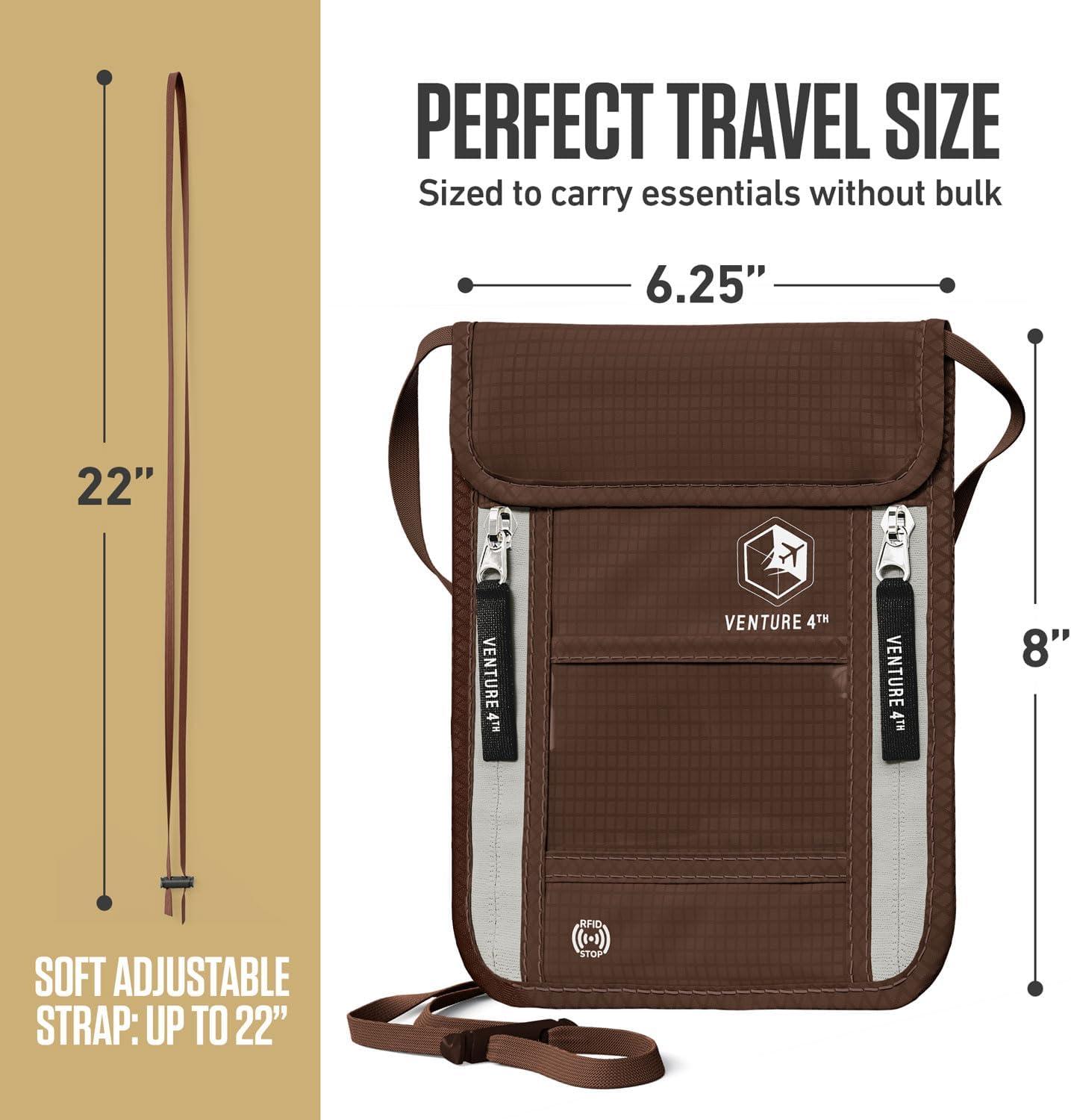 image:imageVENTURE 4TH Neck Wallet for Women amp Men RFID Blocking Passport Holder for Travel Hidden Neck Pouch with 6 Compartments Slim Lightweight Travel Organizer with Adjustable Strap BeigeBrown