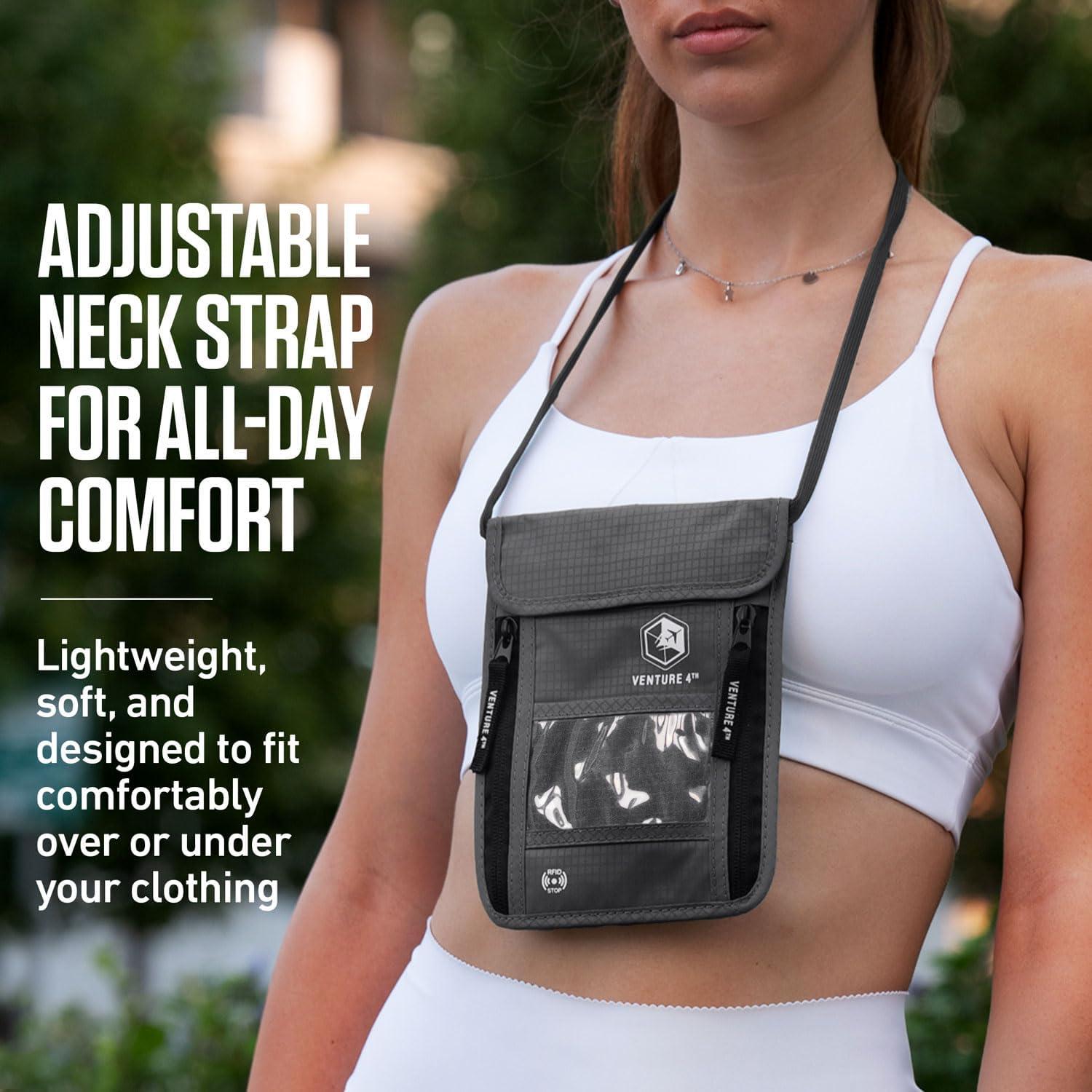 image:imageVENTURE 4TH Neck Wallet for Women amp Men RFID Blocking Passport Holder for Travel Hidden Neck Pouch with 6 Compartments Slim Lightweight Travel Organizer with Adjustable Strap BeigeGray
