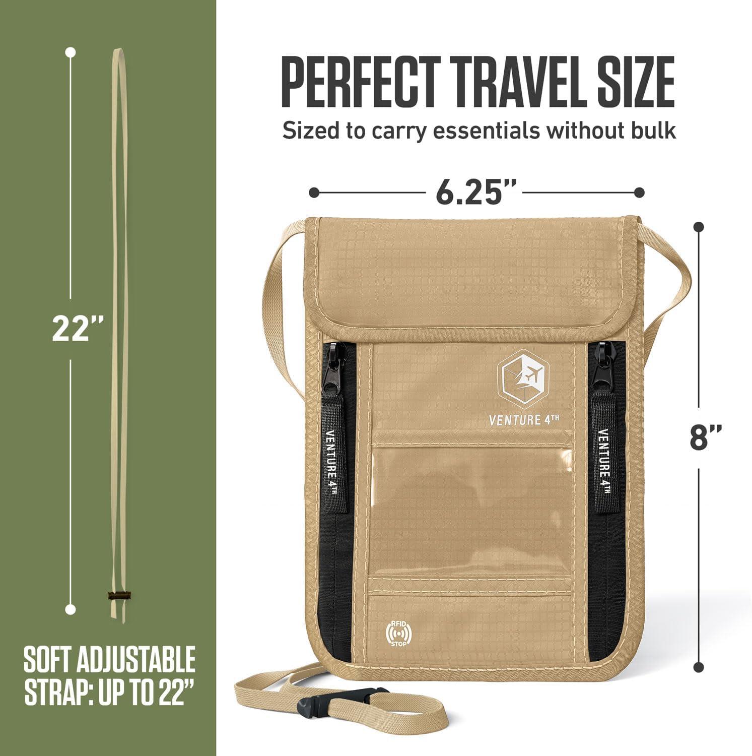 image:imageVENTURE 4TH Neck Wallet for Women amp Men RFID Blocking Passport Holder for Travel Hidden Neck Pouch with 6 Compartments Slim Lightweight Travel Organizer with Adjustable Strap BeigeBeige