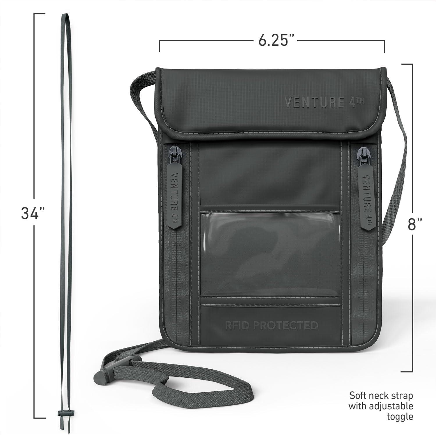 image:imageVENTURE 4TH Neck Wallet for Women amp Men RFID Blocking Passport Holder for Travel Hidden Neck Pouch with 6 Compartments Slim Lightweight Travel Organizer with Adjustable Strap BeigeSleek Gray