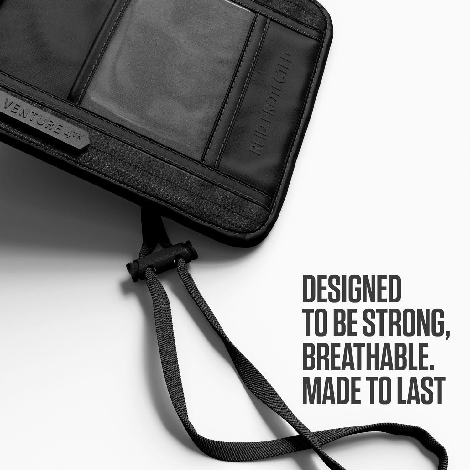 image:imageVENTURE 4TH Neck Wallet for Women amp Men RFID Blocking Passport Holder for Travel Hidden Neck Pouch with 6 Compartments Slim Lightweight Travel Organizer with Adjustable Strap BeigeSleek Black