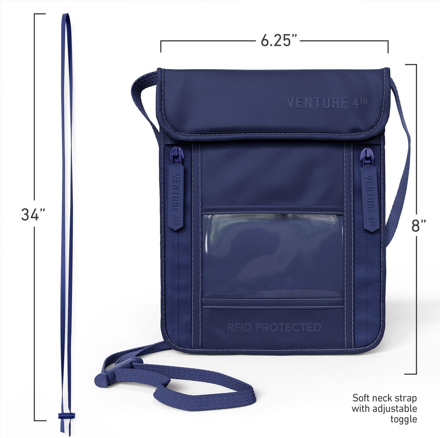 image:imageVENTURE 4TH Neck Wallet for Women amp Men RFID Blocking Passport Holder for Travel Hidden Neck Pouch with 6 Compartments Slim Lightweight Travel Organizer with Adjustable Strap BeigeSleek Navy Blue