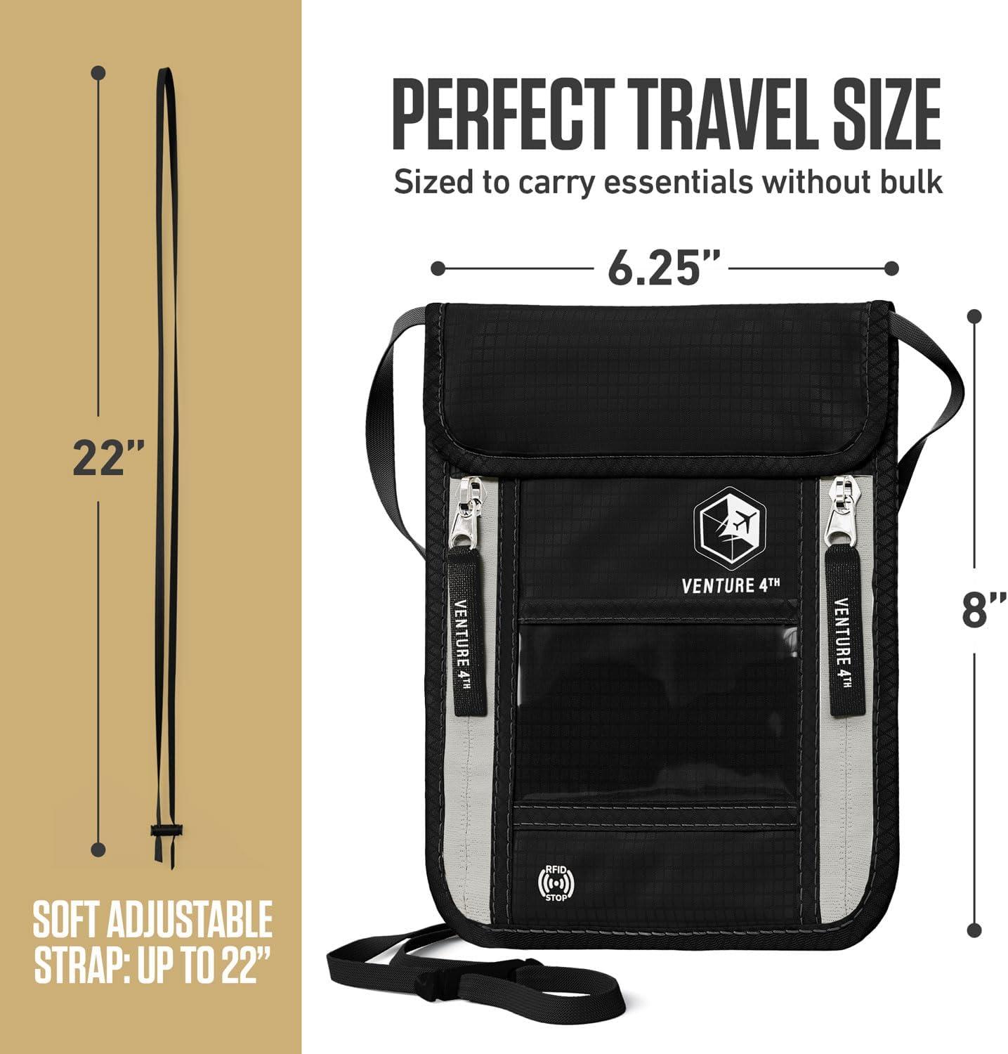 image:imageVENTURE 4TH Neck Wallet for Women amp Men RFID Blocking Passport Holder for Travel Hidden Neck Pouch with 6 Compartments Slim Lightweight Travel Organizer with Adjustable Strap BeigeBlack