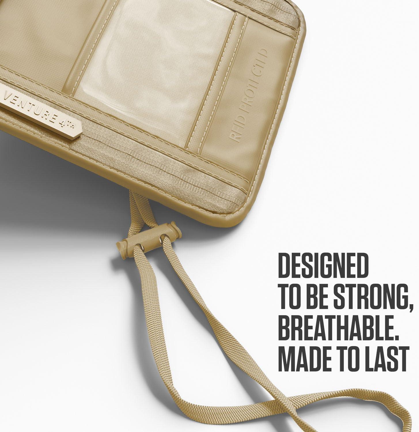 image:imageVENTURE 4TH Neck Wallet for Women amp Men RFID Blocking Passport Holder for Travel Hidden Neck Pouch with 6 Compartments Slim Lightweight Travel Organizer with Adjustable Strap BeigeSleek Beige