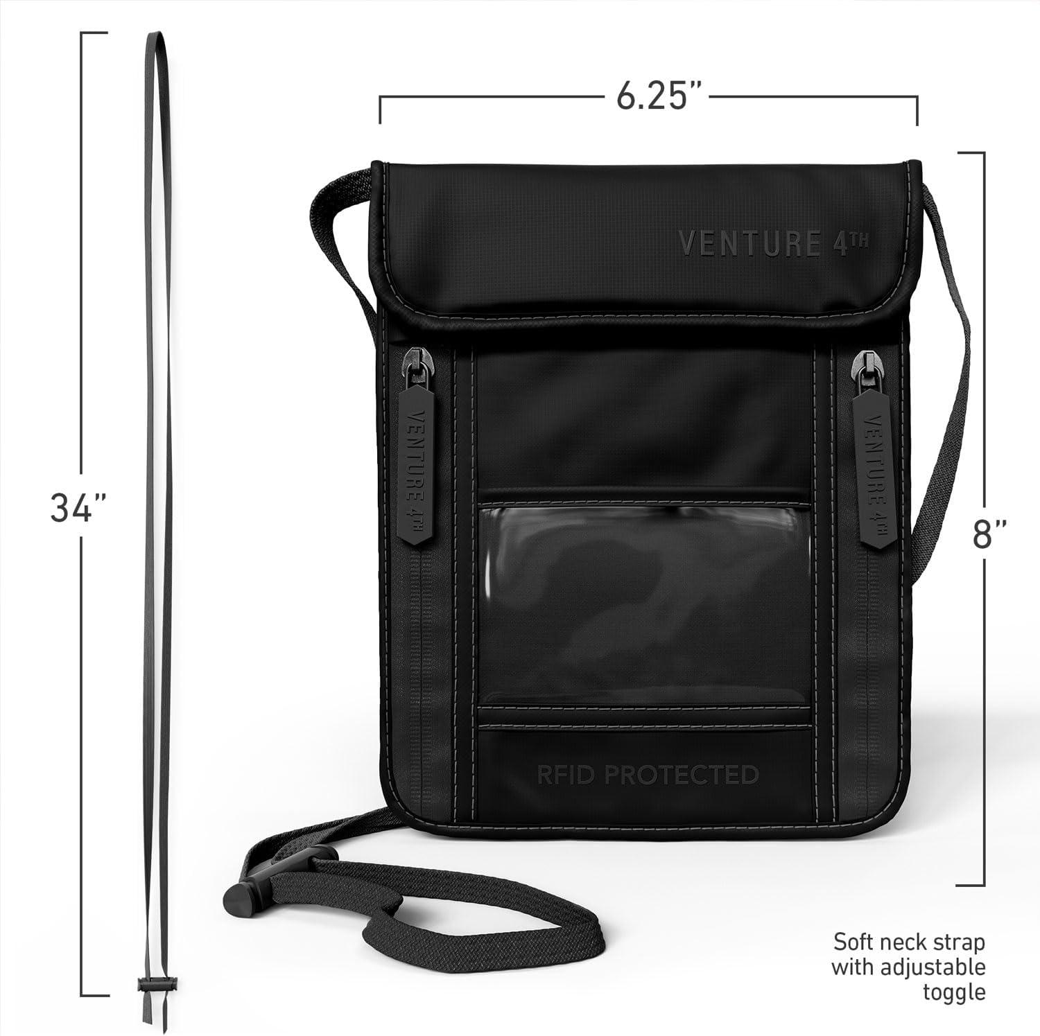 image:imageVENTURE 4TH Neck Wallet for Women amp Men RFID Blocking Passport Holder for Travel Hidden Neck Pouch with 6 Compartments Slim Lightweight Travel Organizer with Adjustable Strap BeigeSleek Black
