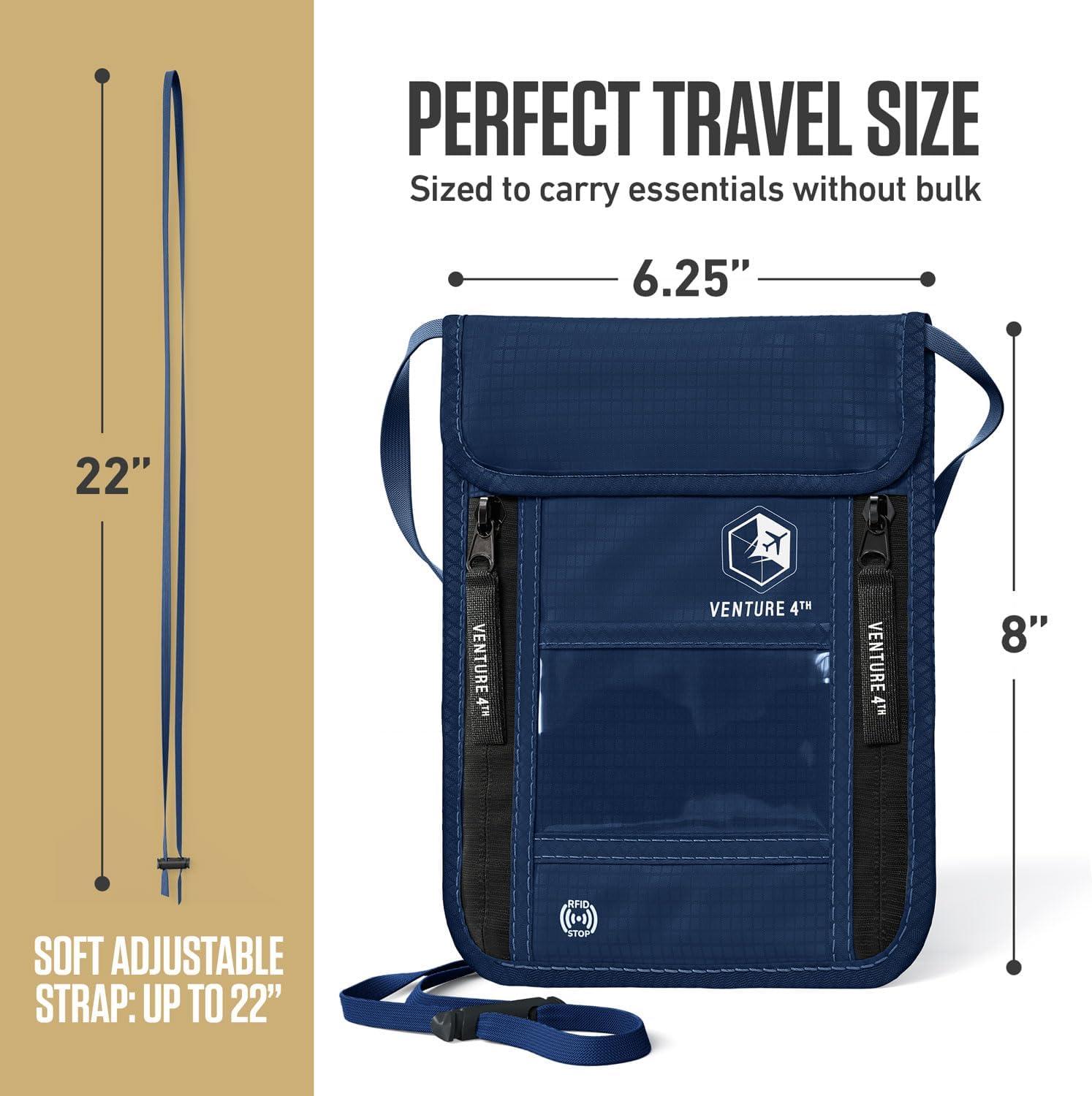 image:imageVENTURE 4TH Neck Wallet for Women amp Men RFID Blocking Passport Holder for Travel Hidden Neck Pouch with 6 Compartments Slim Lightweight Travel Organizer with Adjustable Strap BeigeNavy Blue