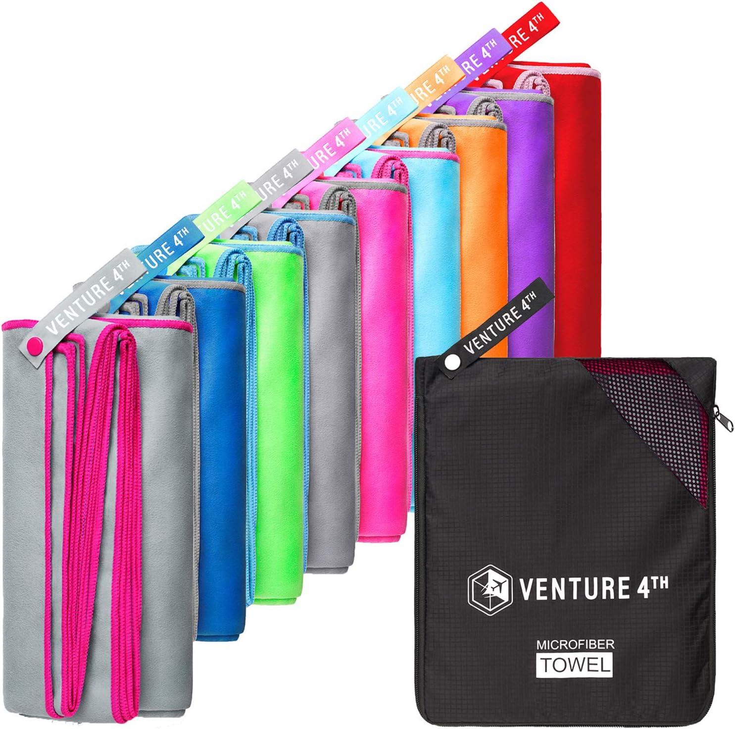 image:imageVENTURE 4TH Quick Dry Travel Towel Fast Drying Ultra Soft Microfiber Towels Essential for Camping Backpacking Yoga Swimming Gym Sports and Beach 3 Compact SizesGray Pink