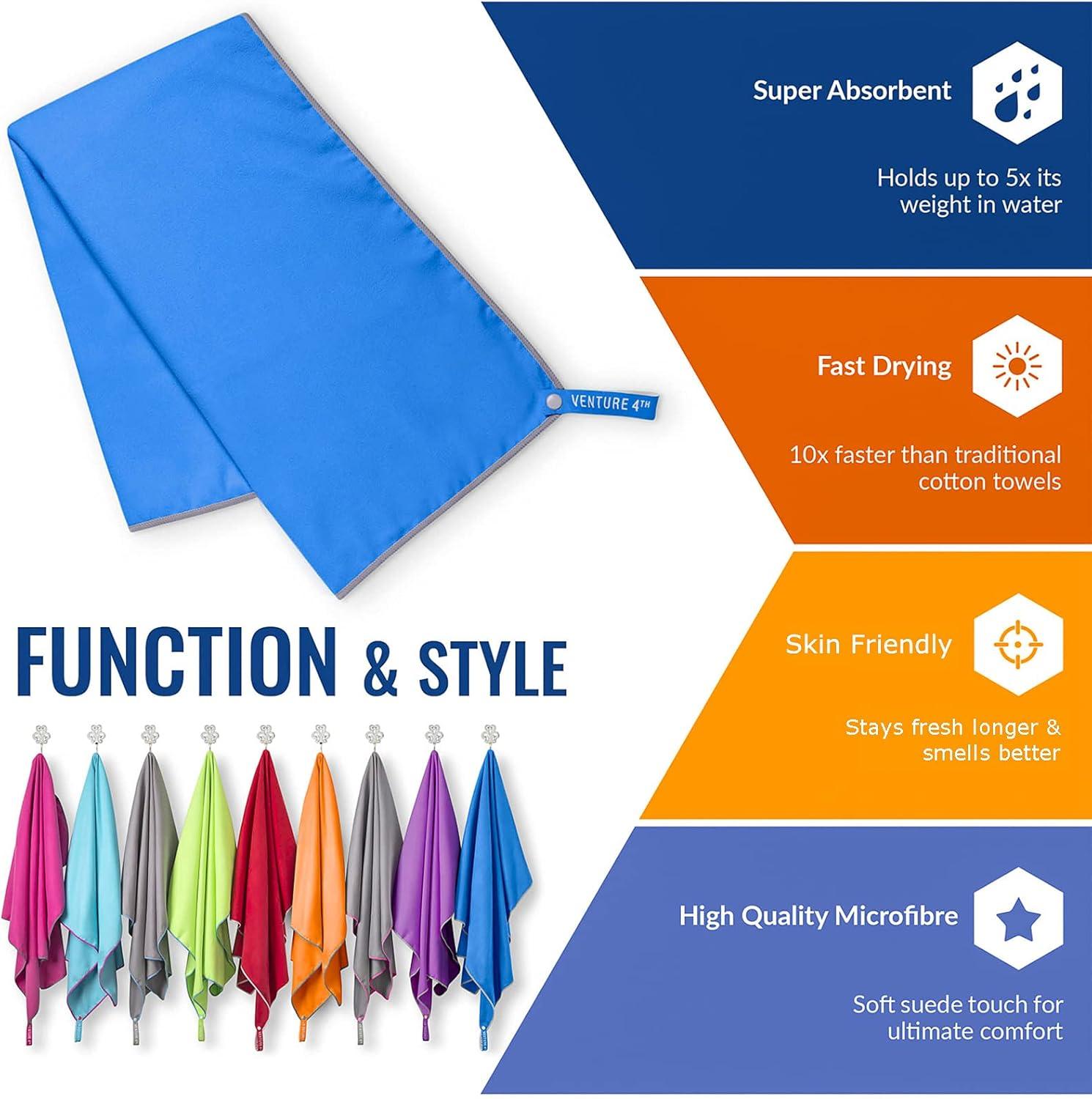 image:imageVENTURE 4TH Quick Dry Travel Towel Fast Drying Ultra Soft Microfiber Towels Essential for Camping Backpacking Yoga Swimming Gym Sports and Beach 3 Compact SizesNavy Gray