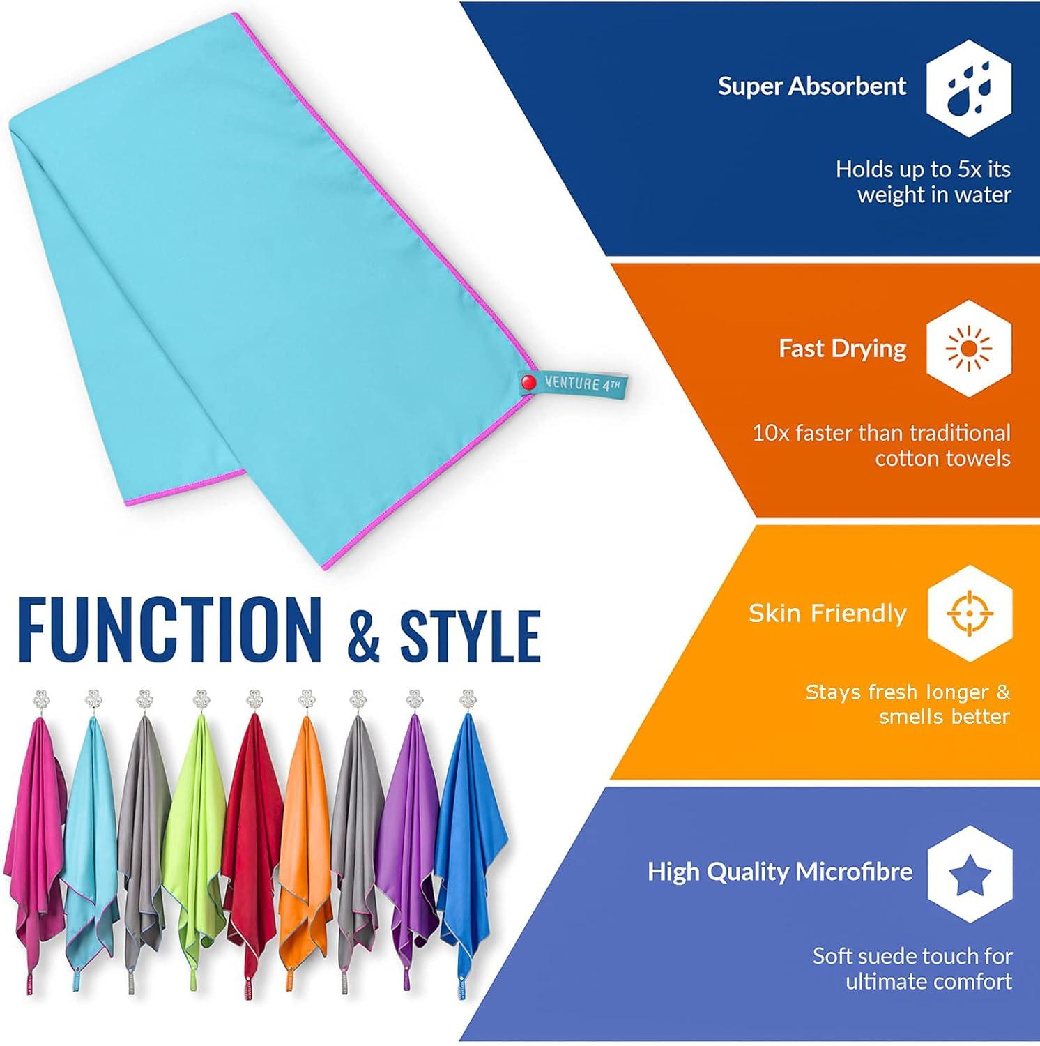 image:imageVENTURE 4TH Quick Dry Travel Towel Fast Drying Ultra Soft Microfiber Towels Essential for Camping Backpacking Yoga Swimming Gym Sports and Beach 3 Compact SizesBlue Pink