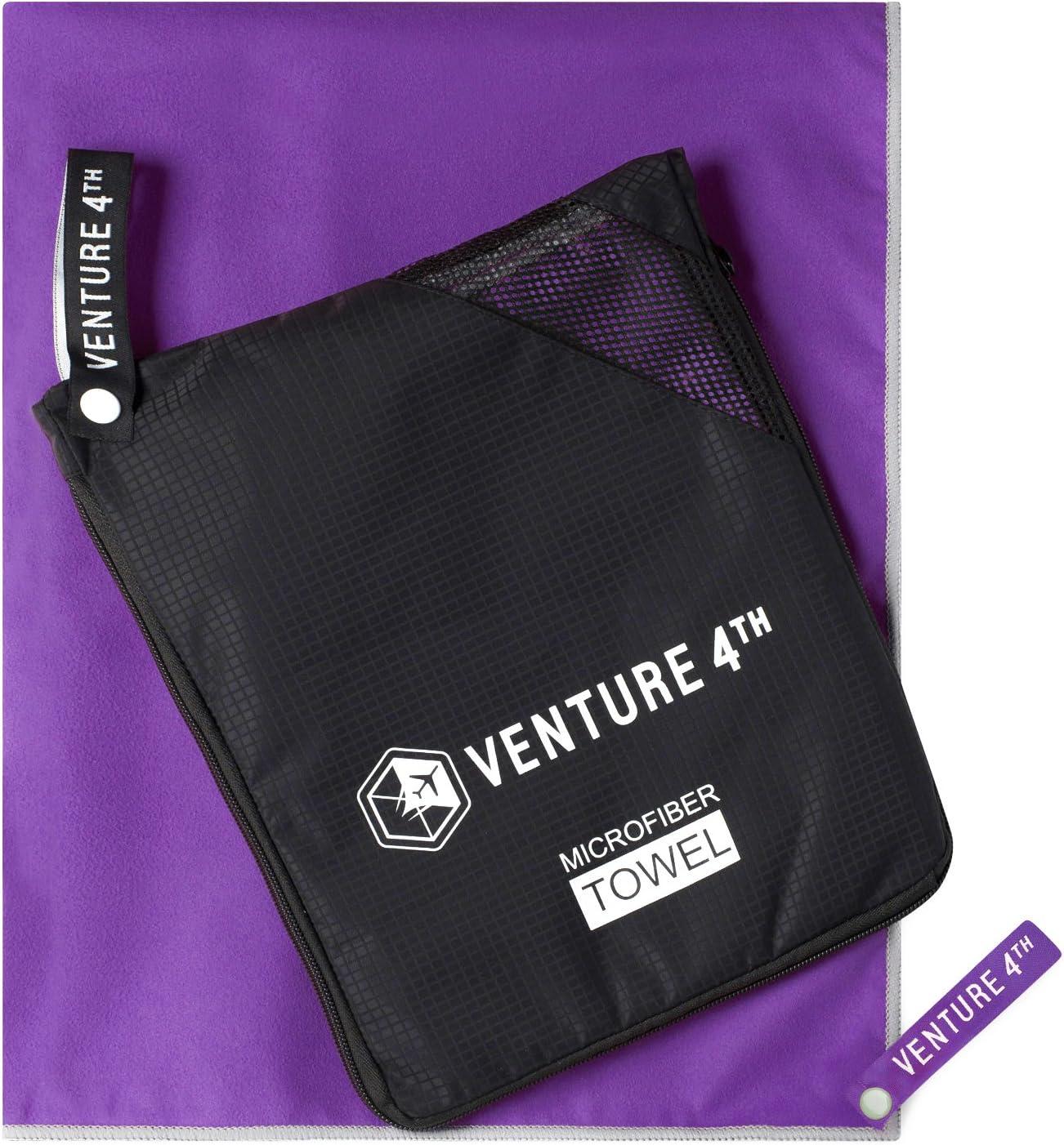 image:imageVENTURE 4TH Quick Dry Travel Towel Fast Drying Ultra Soft Microfiber Towels Essential for Camping Backpacking Yoga Swimming Gym Sports and Beach 3 Compact SizesPurple Gray