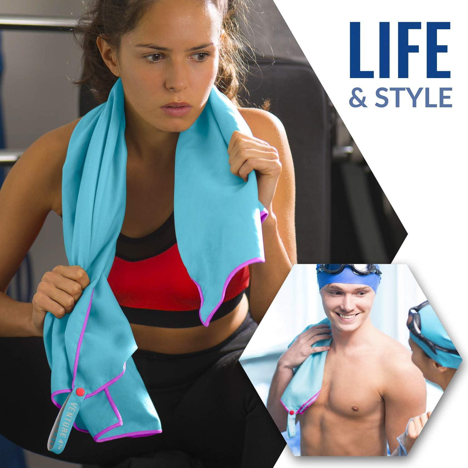 image:imageVENTURE 4TH Quick Dry Travel Towel Fast Drying Ultra Soft Microfiber Towels Essential for Camping Backpacking Yoga Swimming Gym Sports and Beach 3 Compact SizesBlue Pink