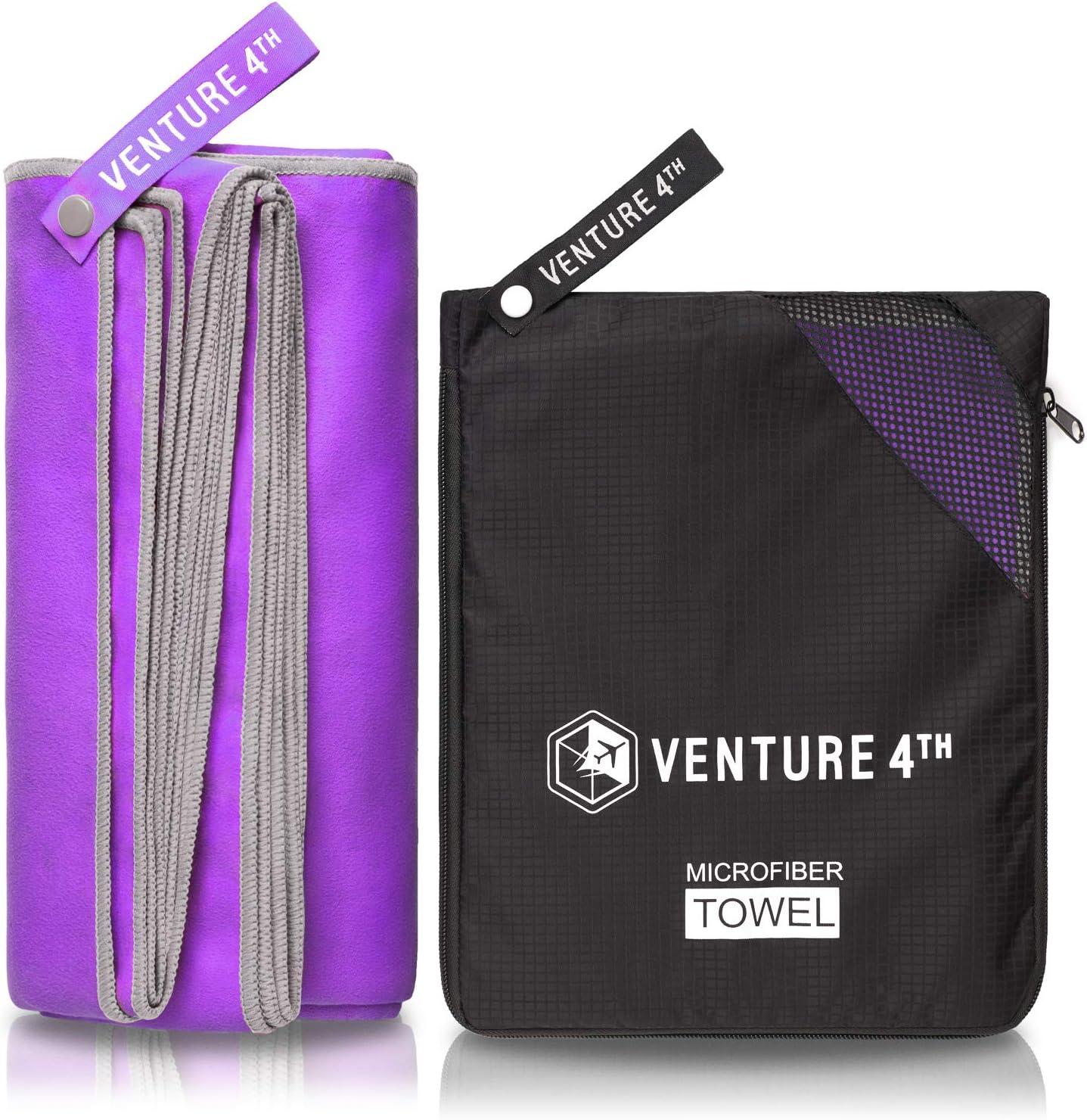 image:imageVENTURE 4TH Quick Dry Travel Towel Fast Drying Ultra Soft Microfiber Towels Essential for Camping Backpacking Yoga Swimming Gym Sports and Beach 3 Compact SizesPurple Gray