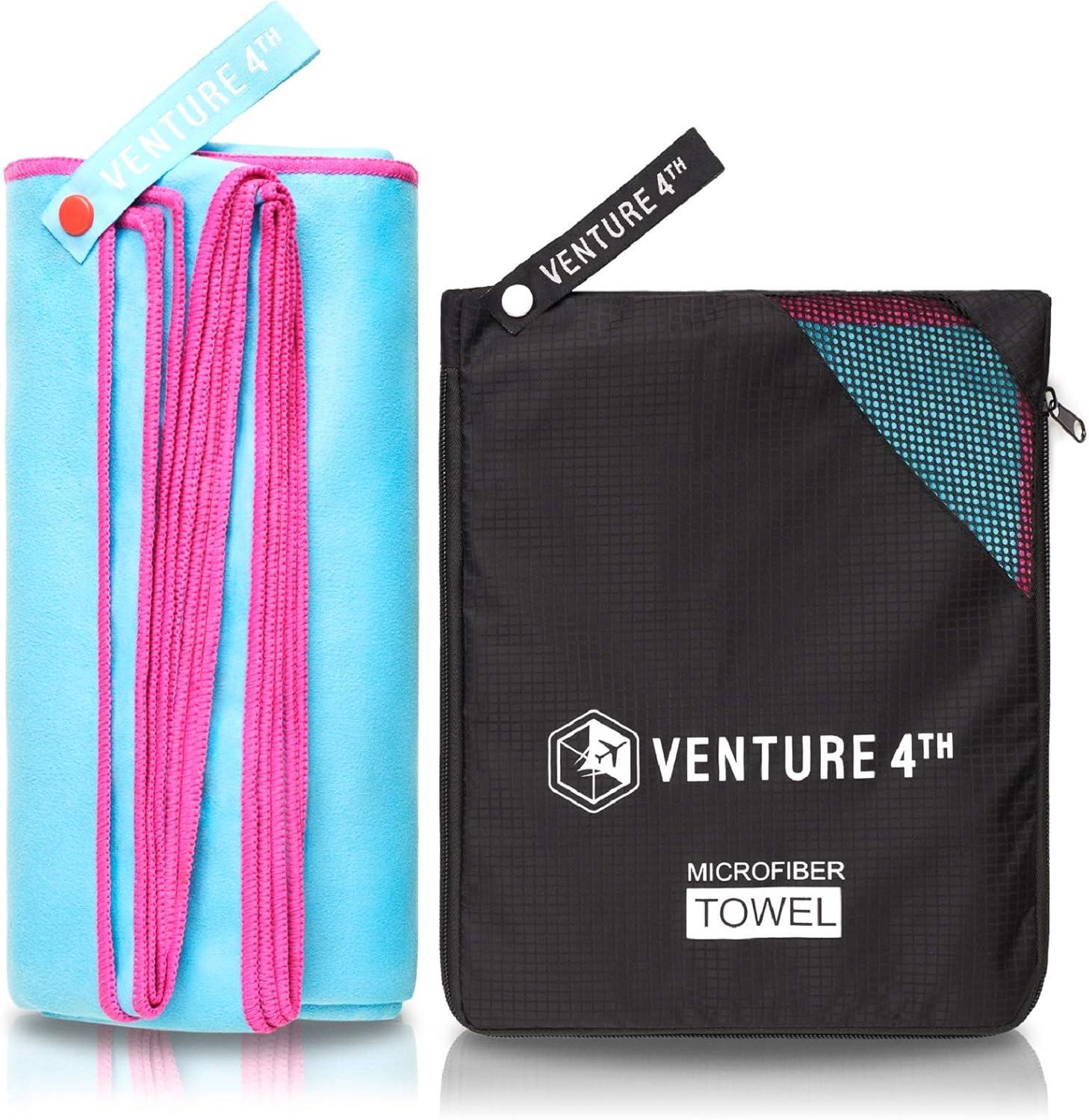 image:imageVENTURE 4TH Quick Dry Travel Towel Fast Drying Ultra Soft Microfiber Towels Essential for Camping Backpacking Yoga Swimming Gym Sports and Beach 3 Compact SizesBlue Pink