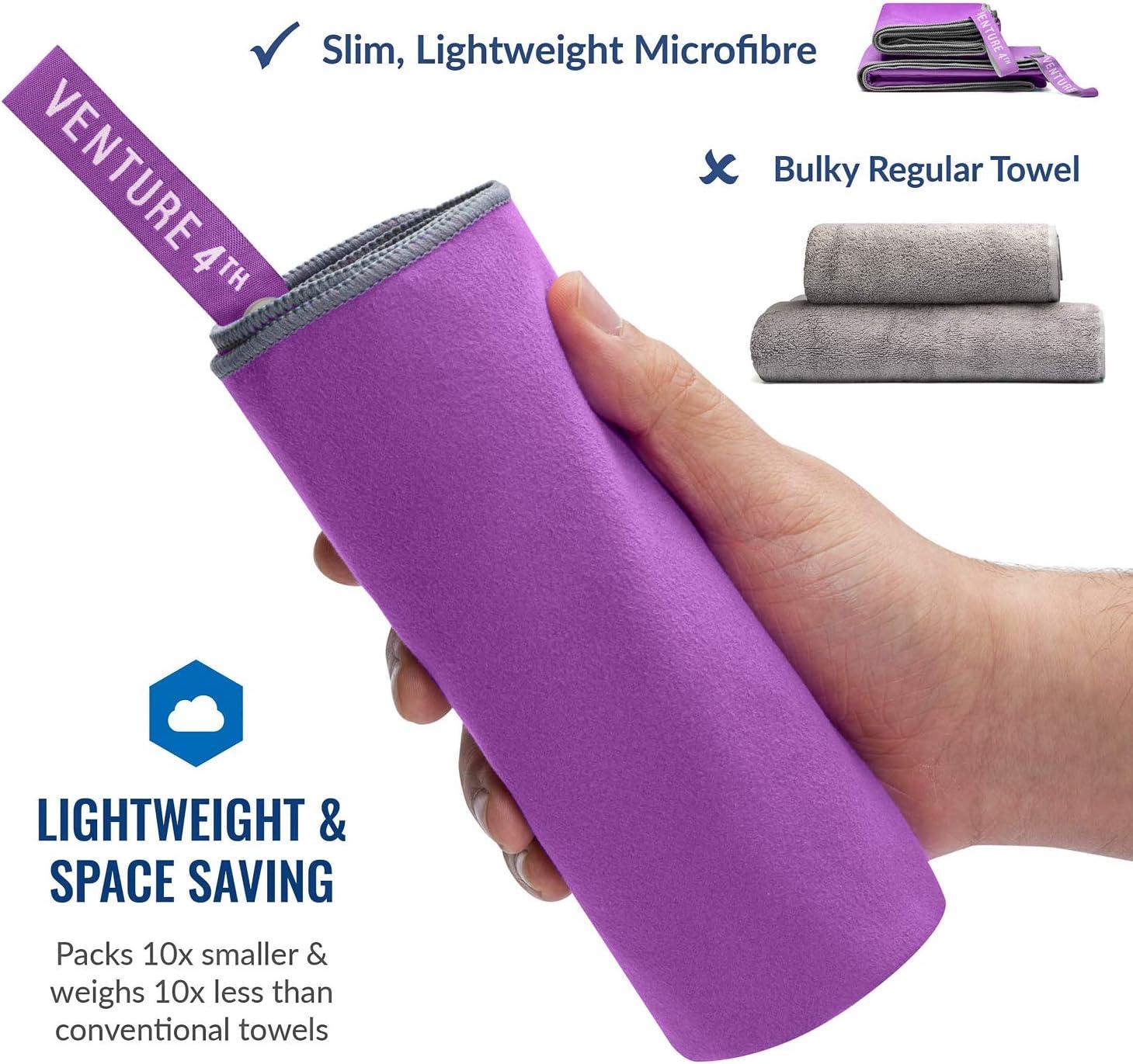 image:imageVENTURE 4TH Quick Dry Travel Towel Fast Drying Ultra Soft Microfiber Towels Essential for Camping Backpacking Yoga Swimming Gym Sports and Beach 3 Compact SizesPurple Gray