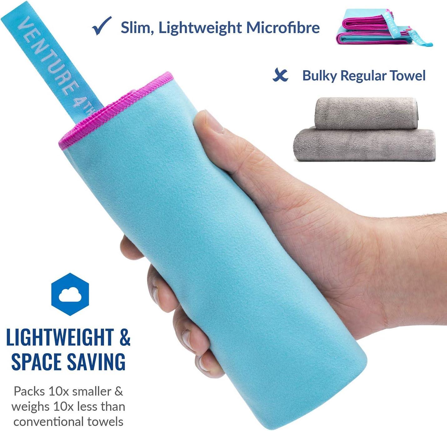 image:imageVENTURE 4TH Quick Dry Travel Towel Fast Drying Ultra Soft Microfiber Towels Essential for Camping Backpacking Yoga Swimming Gym Sports and Beach 3 Compact SizesBlue Pink