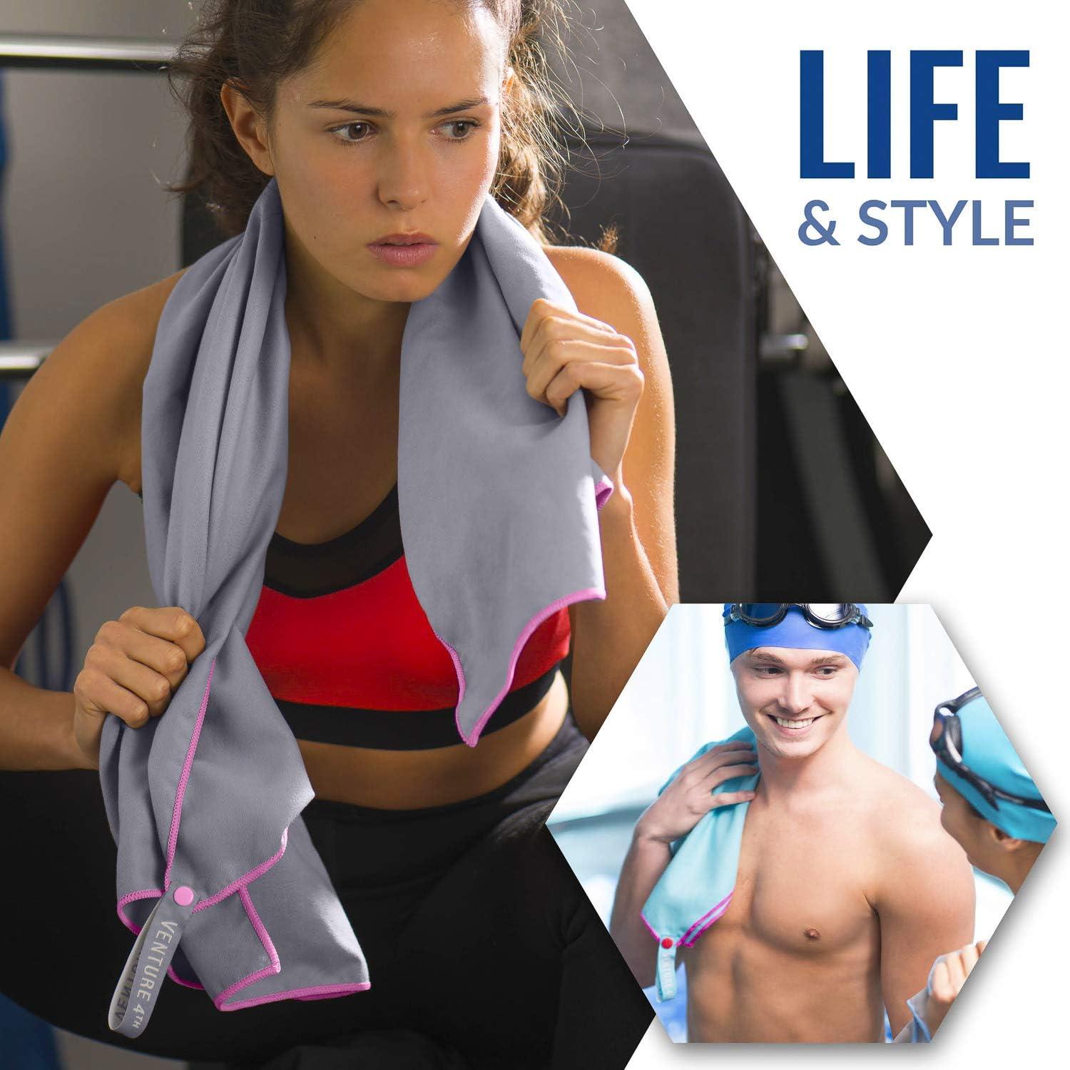 image:imageVENTURE 4TH Quick Dry Travel Towel Fast Drying Ultra Soft Microfiber Towels Essential for Camping Backpacking Yoga Swimming Gym Sports and Beach 3 Compact SizesGray Pink