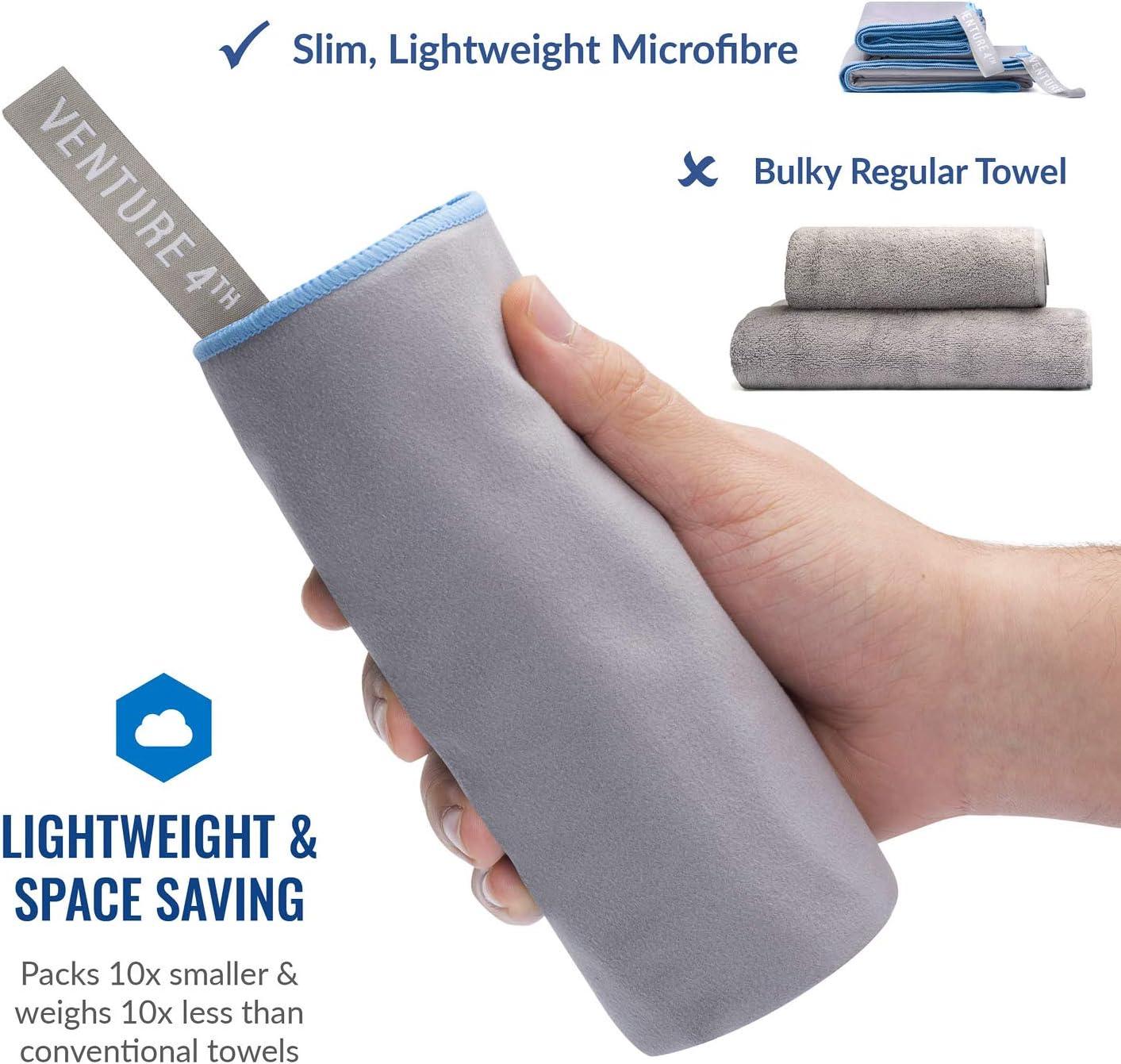 image:imageVENTURE 4TH Quick Dry Travel Towel Fast Drying Ultra Soft Microfiber Towels Essential for Camping Backpacking Yoga Swimming Gym Sports and Beach 3 Compact SizesGray Blue