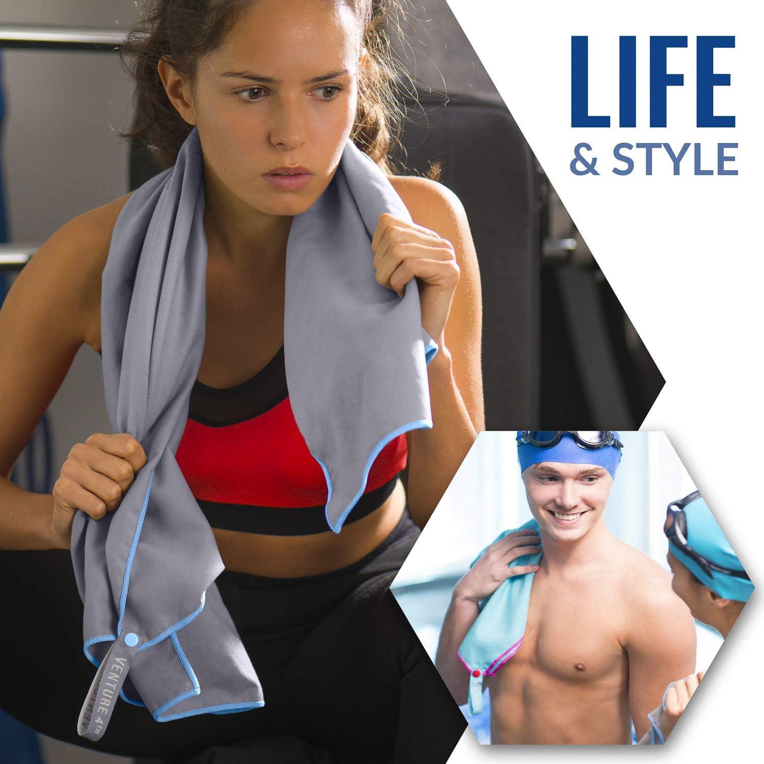 image:imageVENTURE 4TH Quick Dry Travel Towel Fast Drying Ultra Soft Microfiber Towels Essential for Camping Backpacking Yoga Swimming Gym Sports and Beach 3 Compact SizesGray Blue