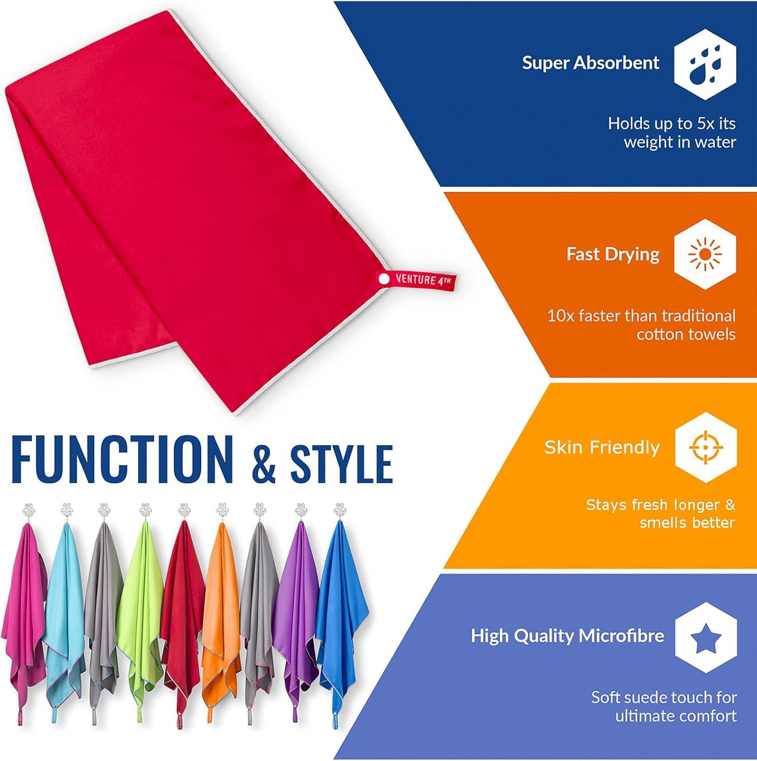 image:imageVENTURE 4TH Quick Dry Travel Towel Fast Drying Ultra Soft Microfiber Towels Essential for Camping Backpacking Yoga Swimming Gym Sports and Beach 3 Compact SizesRed White