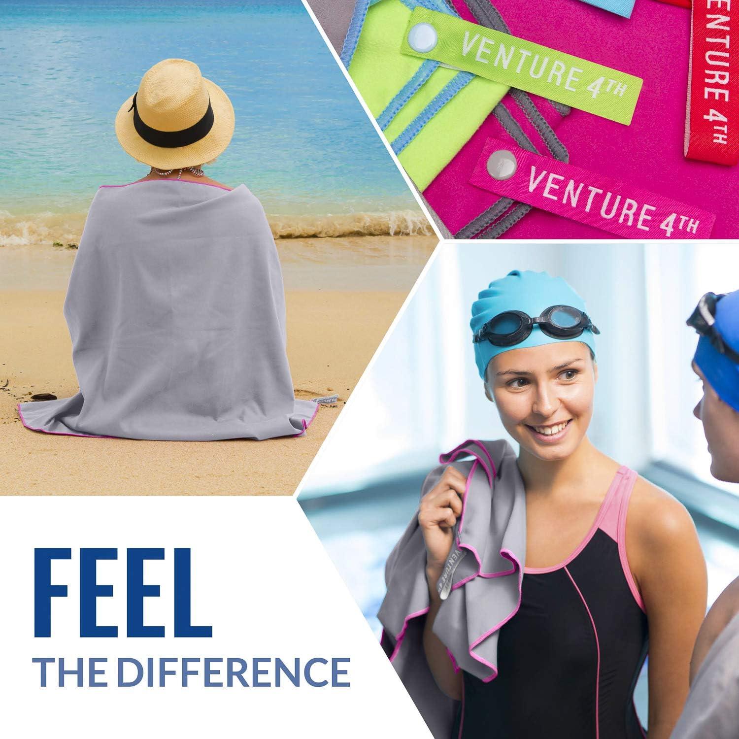 image:imageVENTURE 4TH Quick Dry Travel Towel Fast Drying Ultra Soft Microfiber Towels Essential for Camping Backpacking Yoga Swimming Gym Sports and Beach 3 Compact SizesGray Pink