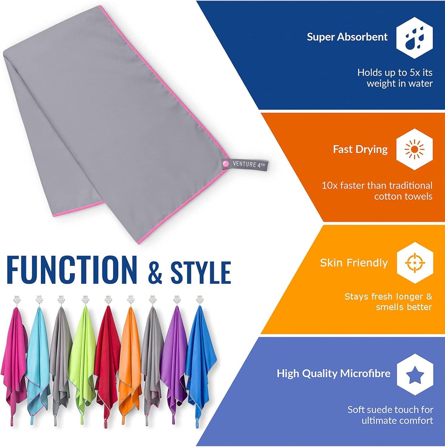 image:imageVENTURE 4TH Quick Dry Travel Towel Fast Drying Ultra Soft Microfiber Towels Essential for Camping Backpacking Yoga Swimming Gym Sports and Beach 3 Compact SizesGray Pink