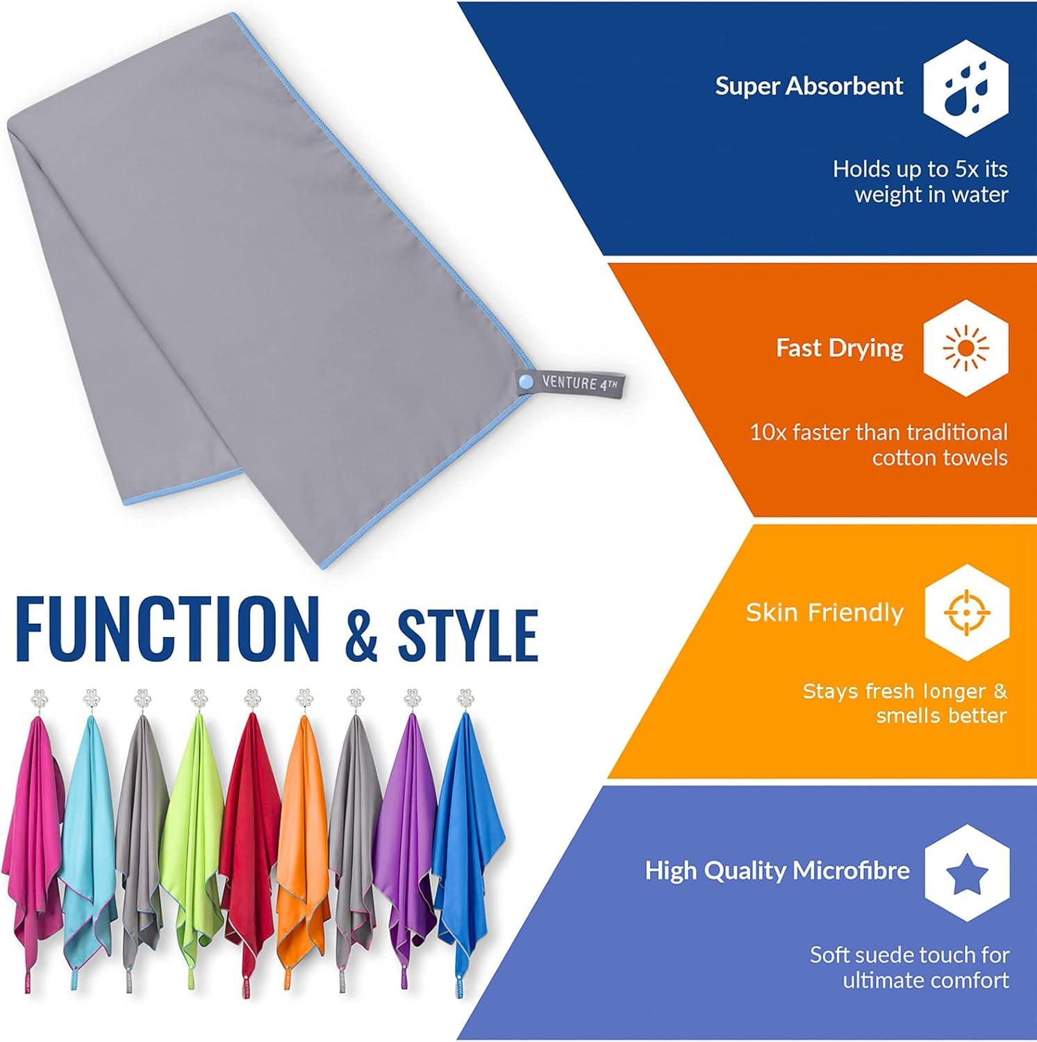 image:imageVENTURE 4TH Quick Dry Travel Towel Fast Drying Ultra Soft Microfiber Towels Essential for Camping Backpacking Yoga Swimming Gym Sports and Beach 3 Compact SizesGray Blue