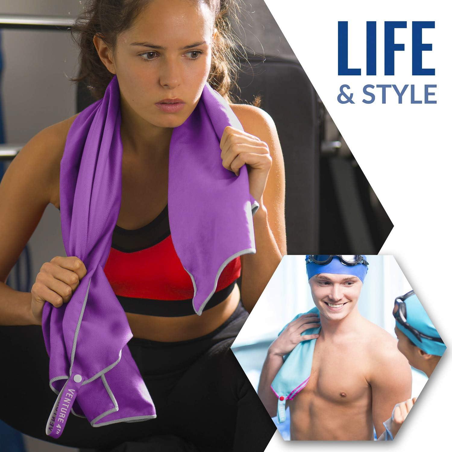 image:imageVENTURE 4TH Quick Dry Travel Towel Fast Drying Ultra Soft Microfiber Towels Essential for Camping Backpacking Yoga Swimming Gym Sports and Beach 3 Compact SizesPurple Gray