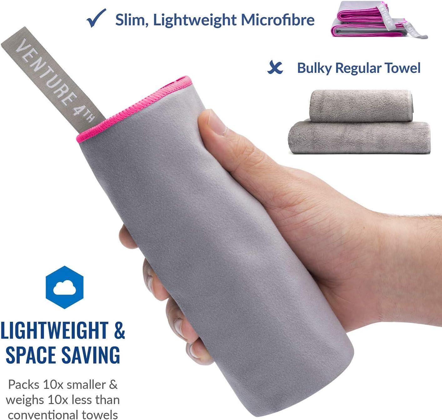 image:imageVENTURE 4TH Quick Dry Travel Towel Fast Drying Ultra Soft Microfiber Towels Essential for Camping Backpacking Yoga Swimming Gym Sports and Beach 3 Compact SizesGray Pink