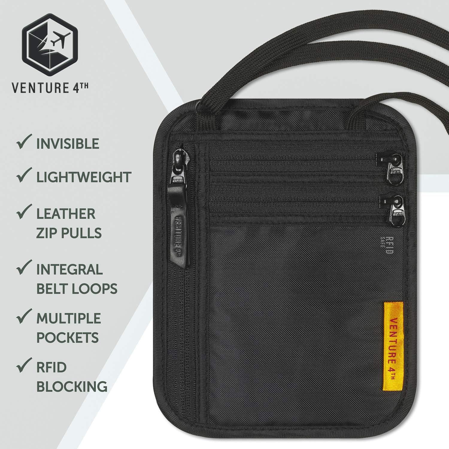 image:imageVENTURE 4TH RFID Blocking Travel Neck Wallet Security Neck Pouch Passport Holder with Nylon Lining GreenEbony