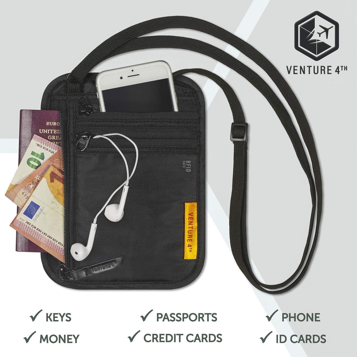 image:imageVENTURE 4TH RFID Blocking Travel Neck Wallet Security Neck Pouch Passport Holder with Nylon Lining GreenEbony