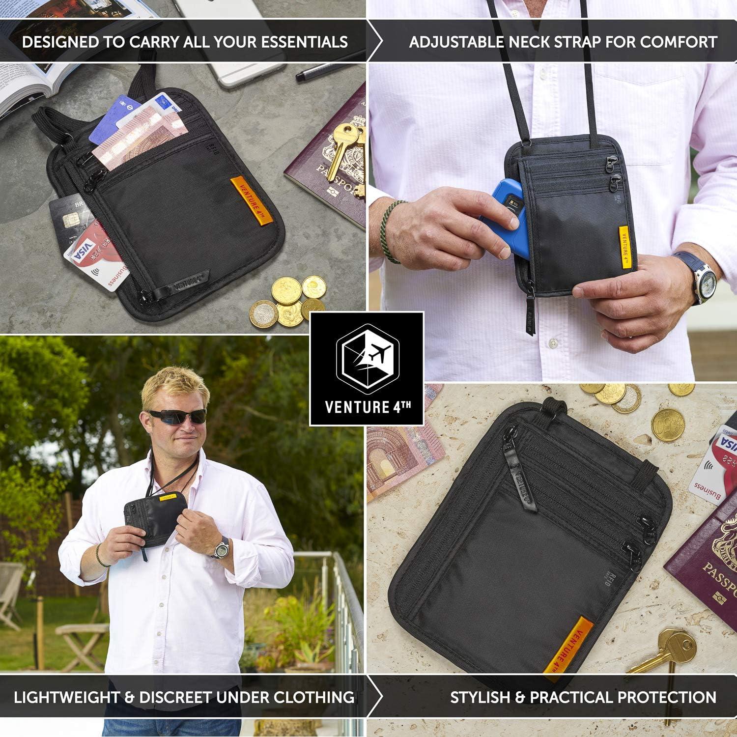 image:imageVENTURE 4TH RFID Blocking Travel Neck Wallet Security Neck Pouch Passport Holder with Nylon Lining GreenEbony