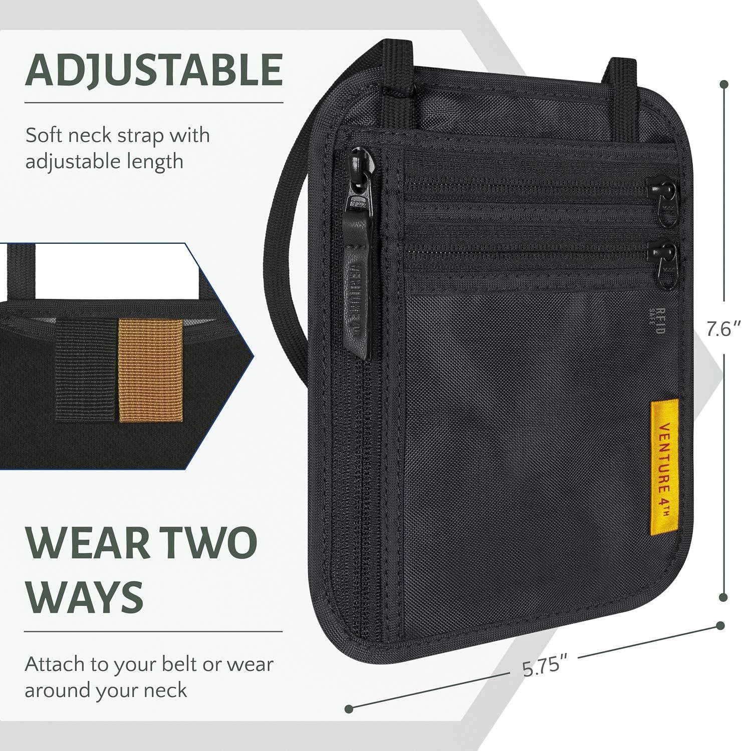 image:imageVENTURE 4TH RFID Blocking Travel Neck Wallet Security Neck Pouch Passport Holder with Nylon Lining GreenEbony