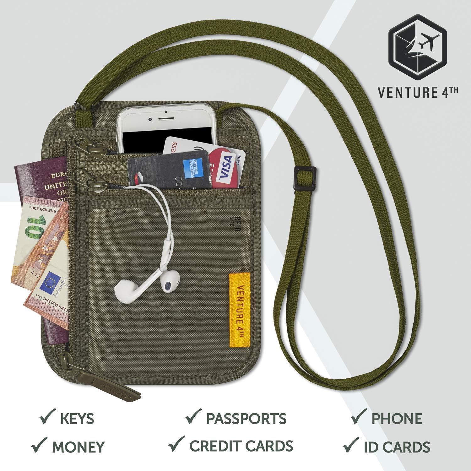 image:imageVENTURE 4TH RFID Blocking Travel Neck Wallet Security Neck Pouch Passport Holder with Nylon Lining GreenGreen