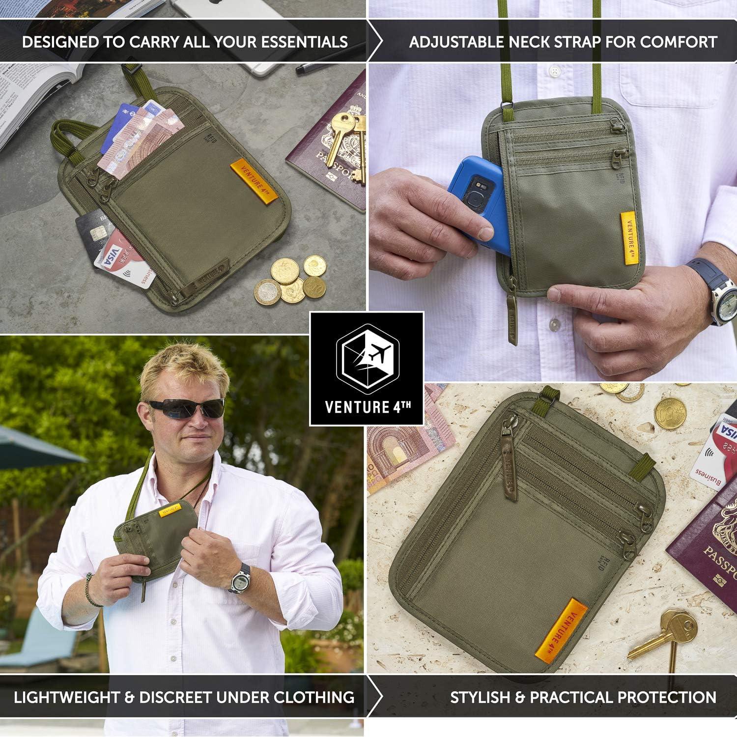 image:imageVENTURE 4TH RFID Blocking Travel Neck Wallet Security Neck Pouch Passport Holder with Nylon Lining GreenGreen
