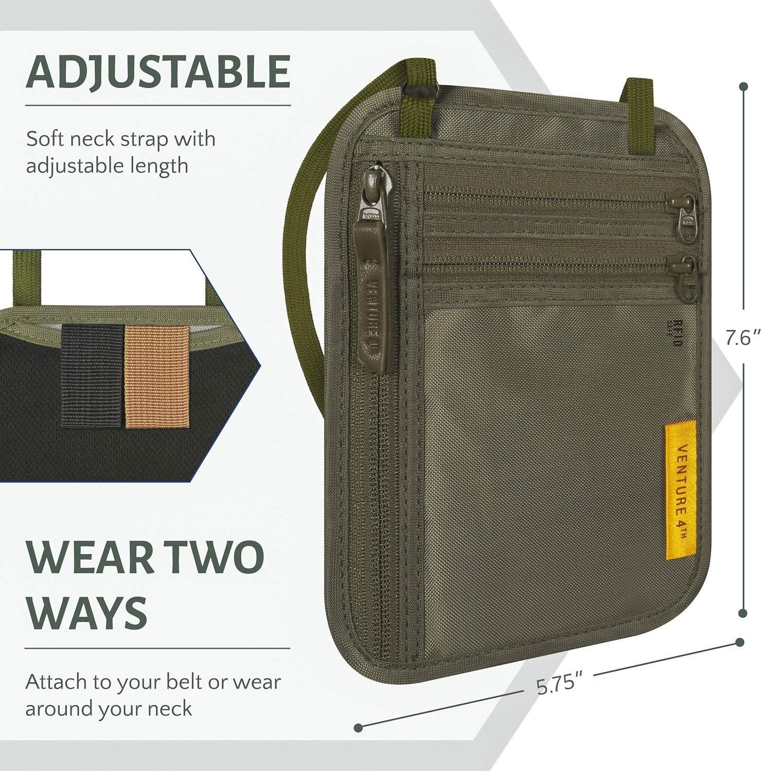 image:imageVENTURE 4TH RFID Blocking Travel Neck Wallet Security Neck Pouch Passport Holder with Nylon Lining GreenGreen