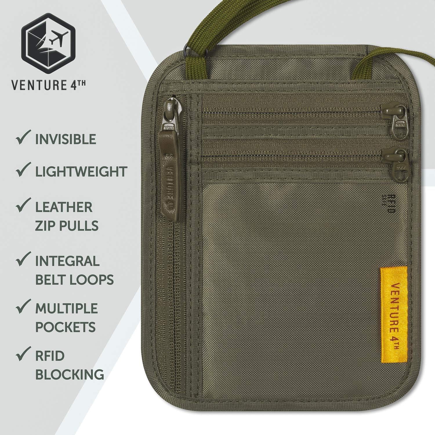 image:imageVENTURE 4TH RFID Blocking Travel Neck Wallet Security Neck Pouch Passport Holder with Nylon Lining GreenGreen