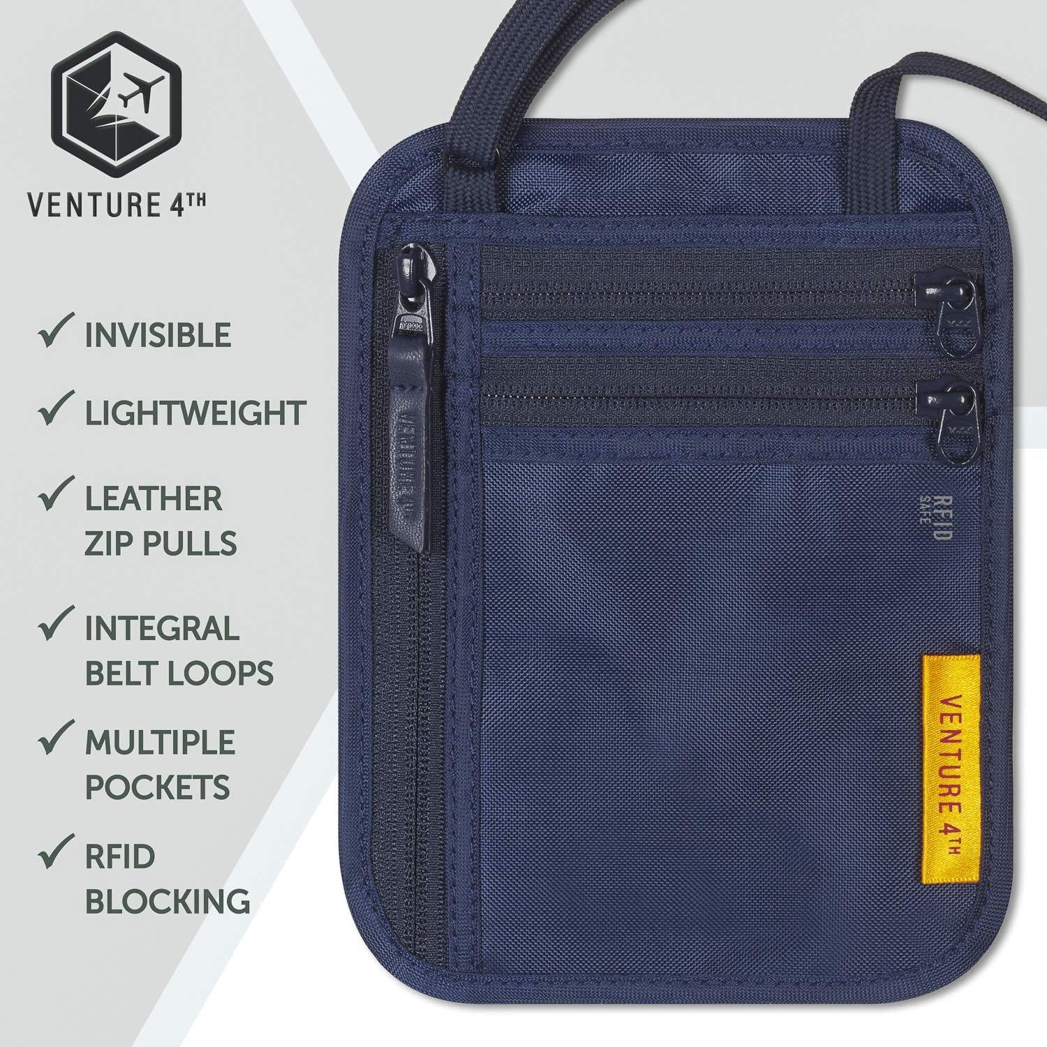 image:imageVENTURE 4TH RFID Blocking Travel Neck Wallet Security Neck Pouch Passport Holder with Nylon Lining GreenNavy Blue